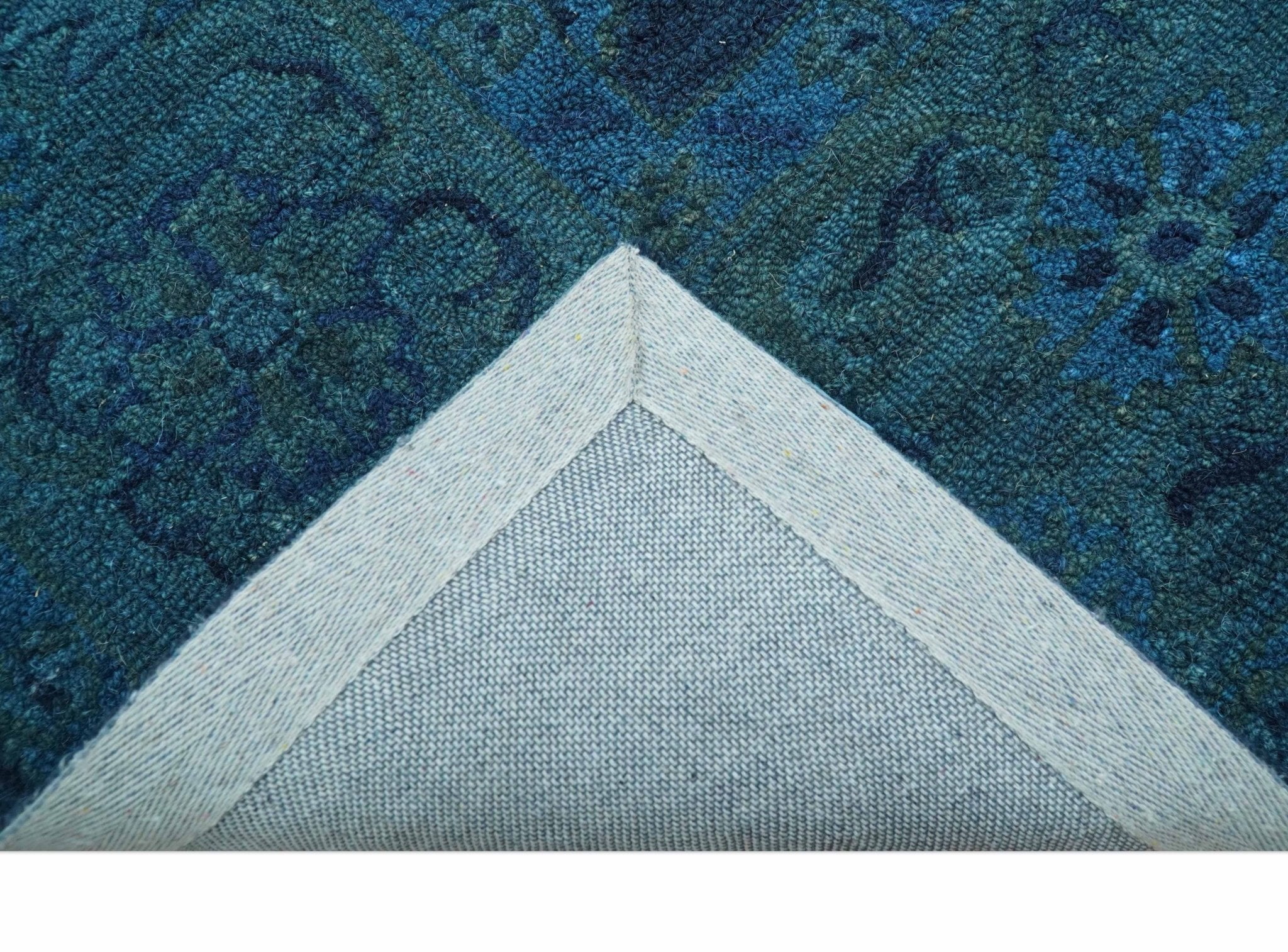 Sky Custom Made Blue Traditional Oushak Design Overdyed Wool Rug - Image 6