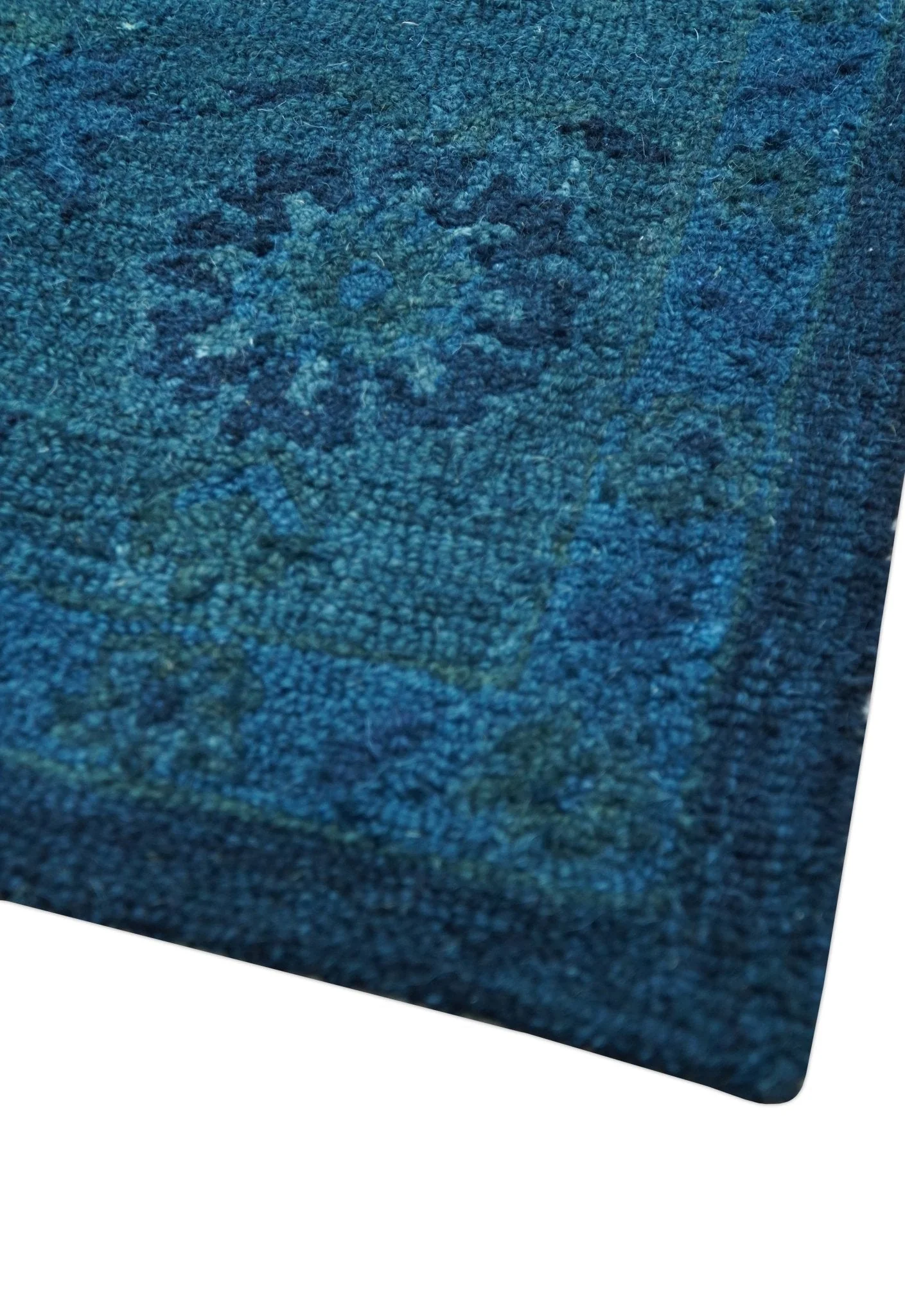 Sky Custom Made Blue Traditional Oushak Design Overdyed Wool Rug - Image 7