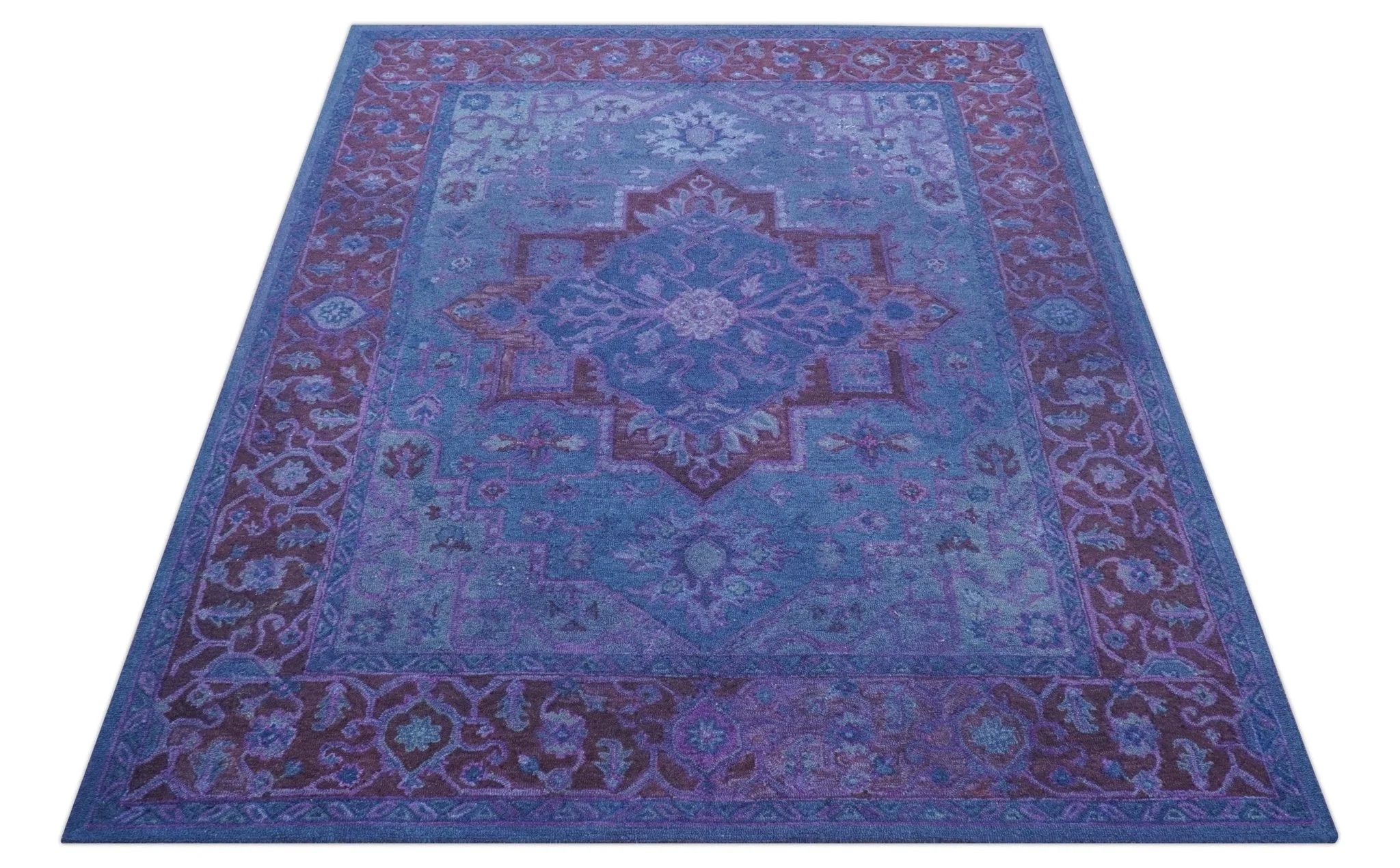 Sky Traditional Design Purple Hand Tufted Overdyed Wool Rug - Image 11