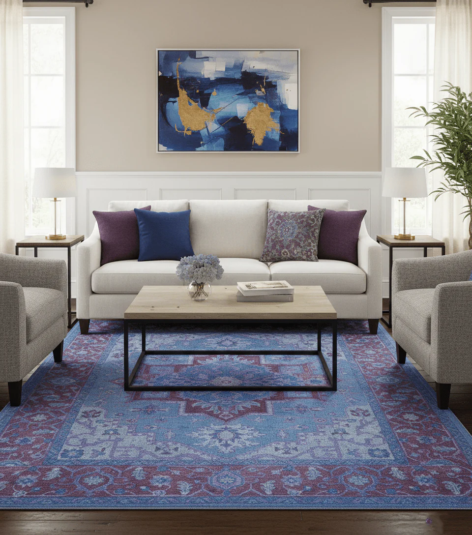 Sky Traditional Design Purple Hand Tufted Overdyed Wool Rug - Image 2