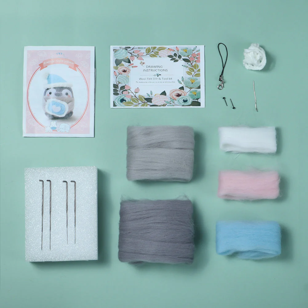 Sleepy Penguin Needle Felting Kit. Wizardi DIY Wool Craft Kit F07N8-W115 - Image 3