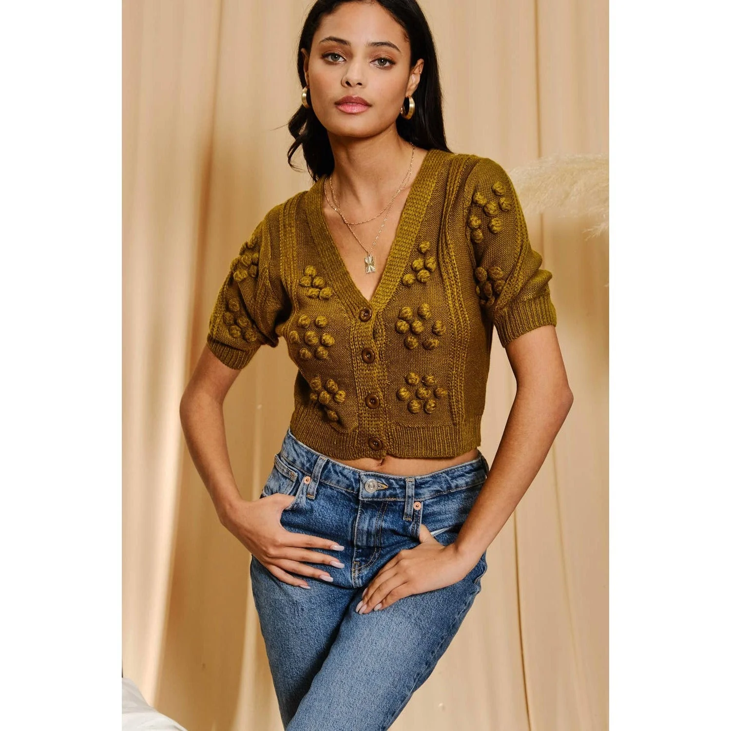 Sleeved Pom Pom Cardigan [Sizes S-L] - Image 3