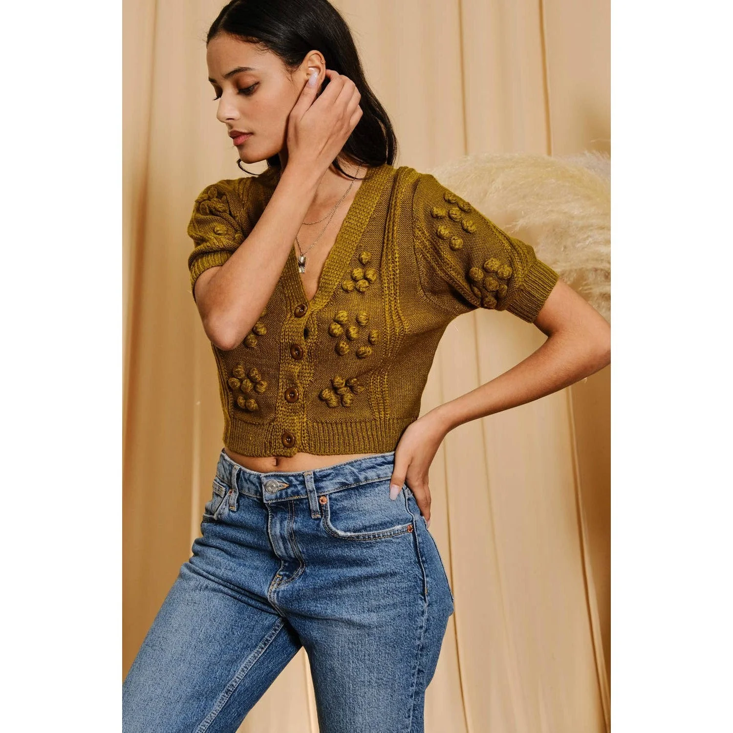 Sleeved Pom Pom Cardigan [Sizes S-L] - Image 4