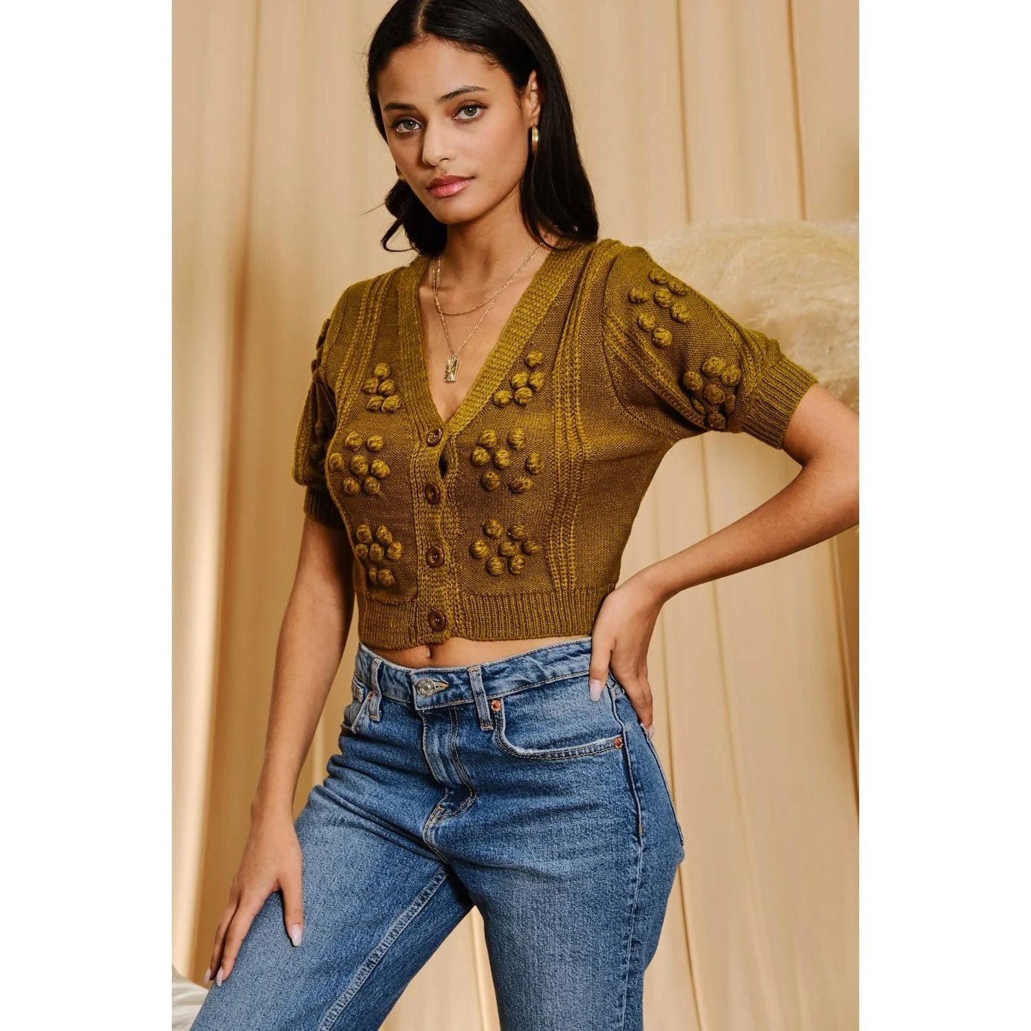 Sleeved Pom Pom Cardigan [Sizes S-L] - Image 6