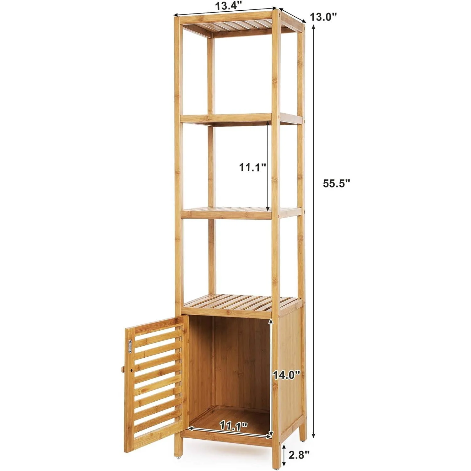 Slim 3-Shelf Bamboo Wood Bookcase Shelving Unit with Bottom Storage Cabinet - Image 5