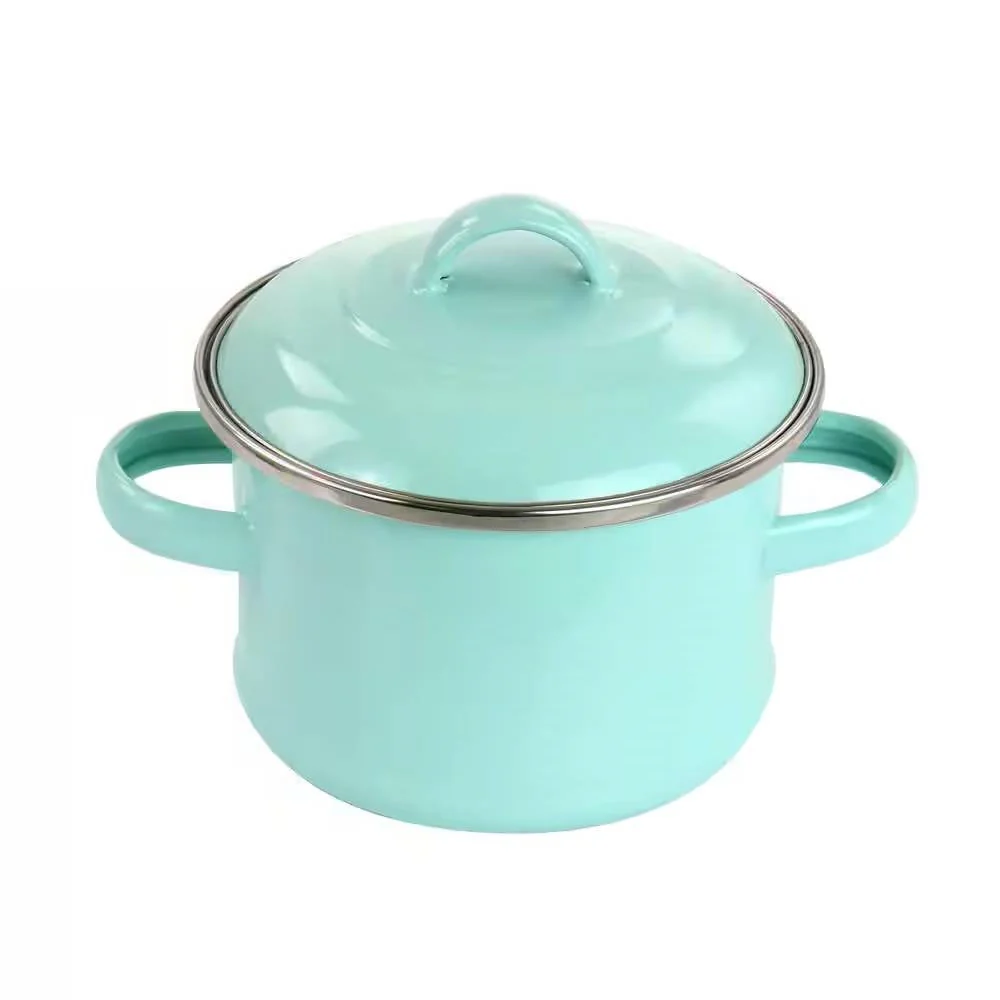 Small 1-Quart Turquoise Enameled Steel Dutch Oven with Lid - Image 4