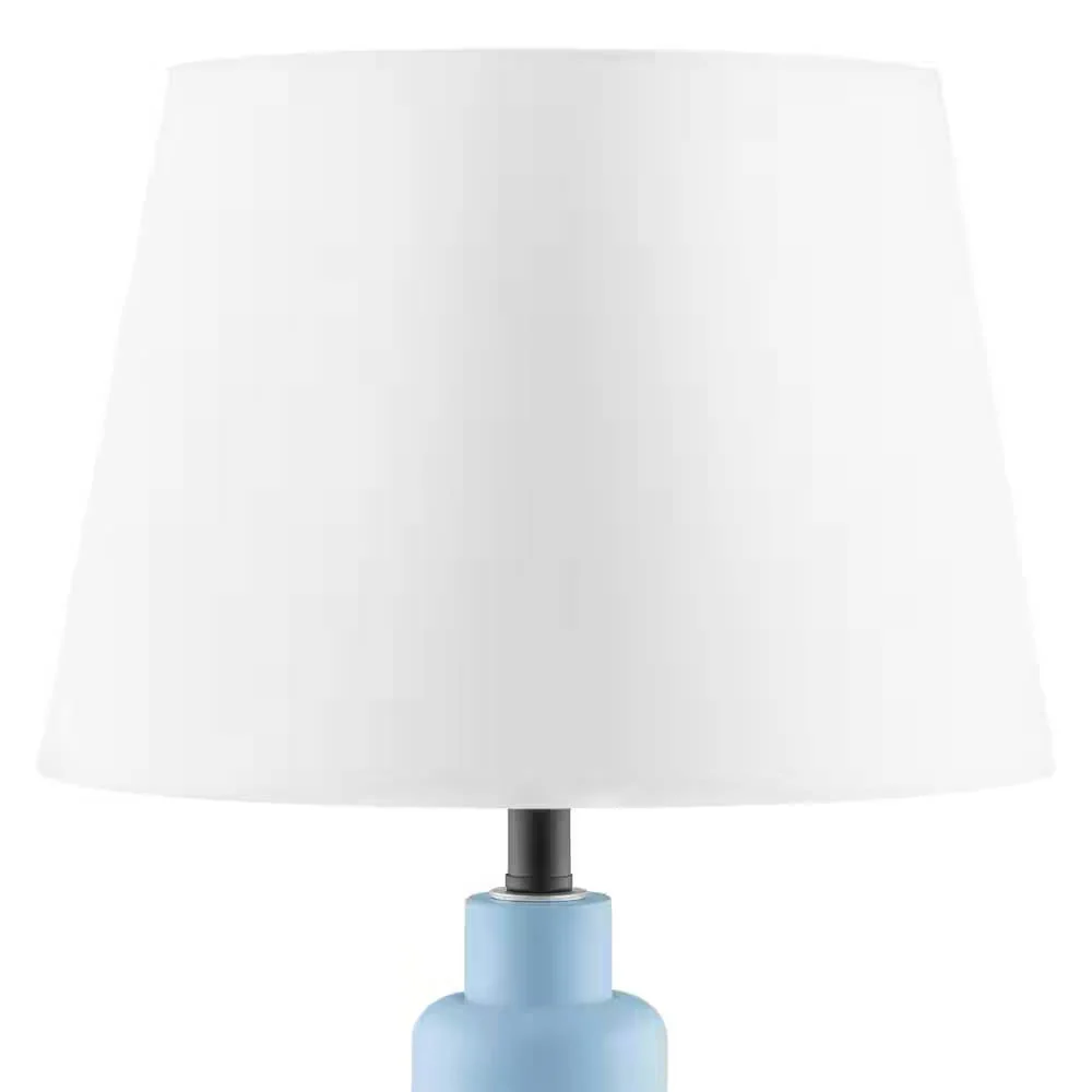 Small Blue Desk Light Table Lamp with White Fabric Shade for Bedside Nightstand - Image 4