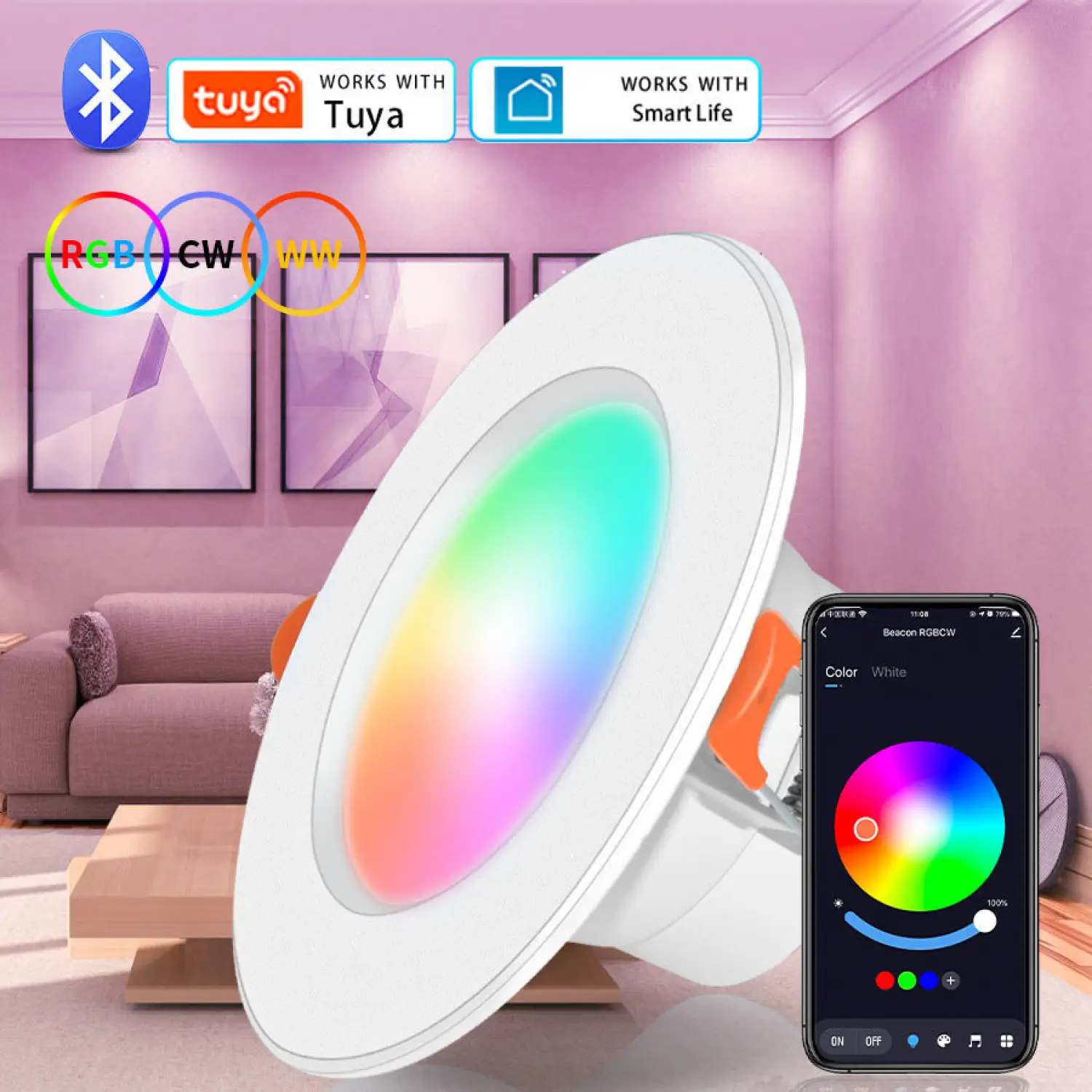 Smart RGB Bluetooth Ceiling Light 10W/15W with Tuya App Control - Image 2