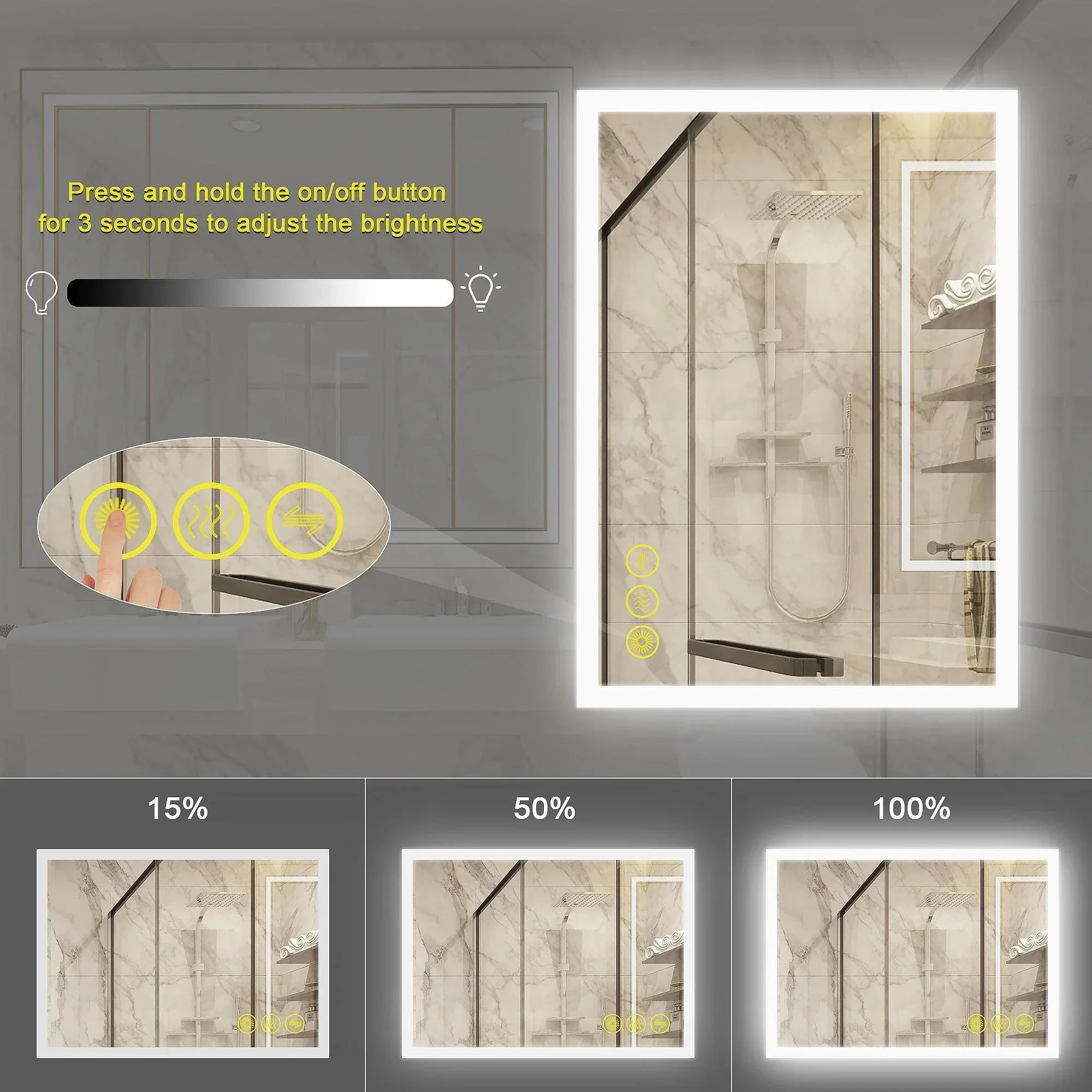 SmartGlow Dimmable LED Frameless Anti-Fog Bathroom Vanity Mirror - Image 2