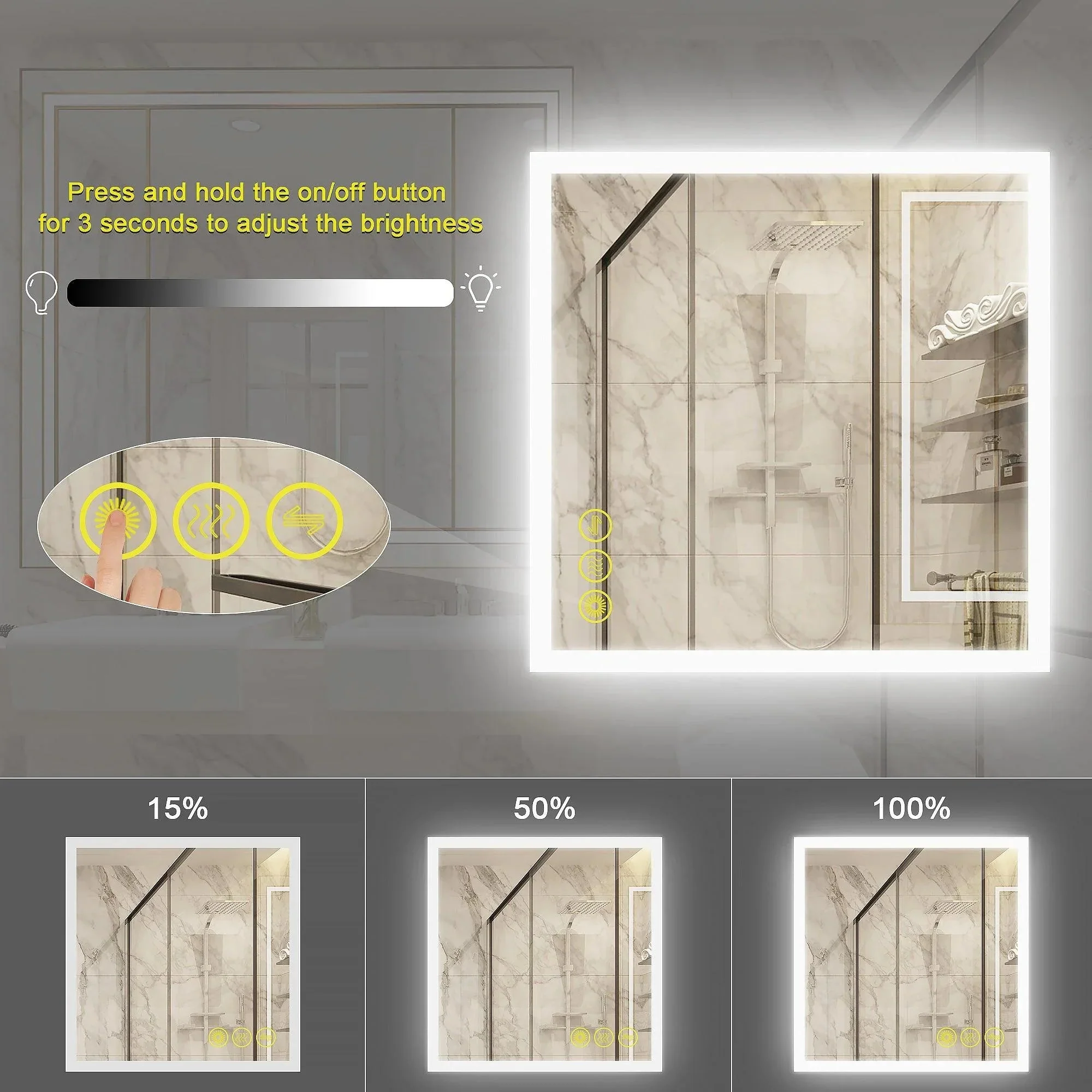 SmartGlow Dimmable LED Frameless Anti-Fog Bathroom Vanity Mirror - Image 26