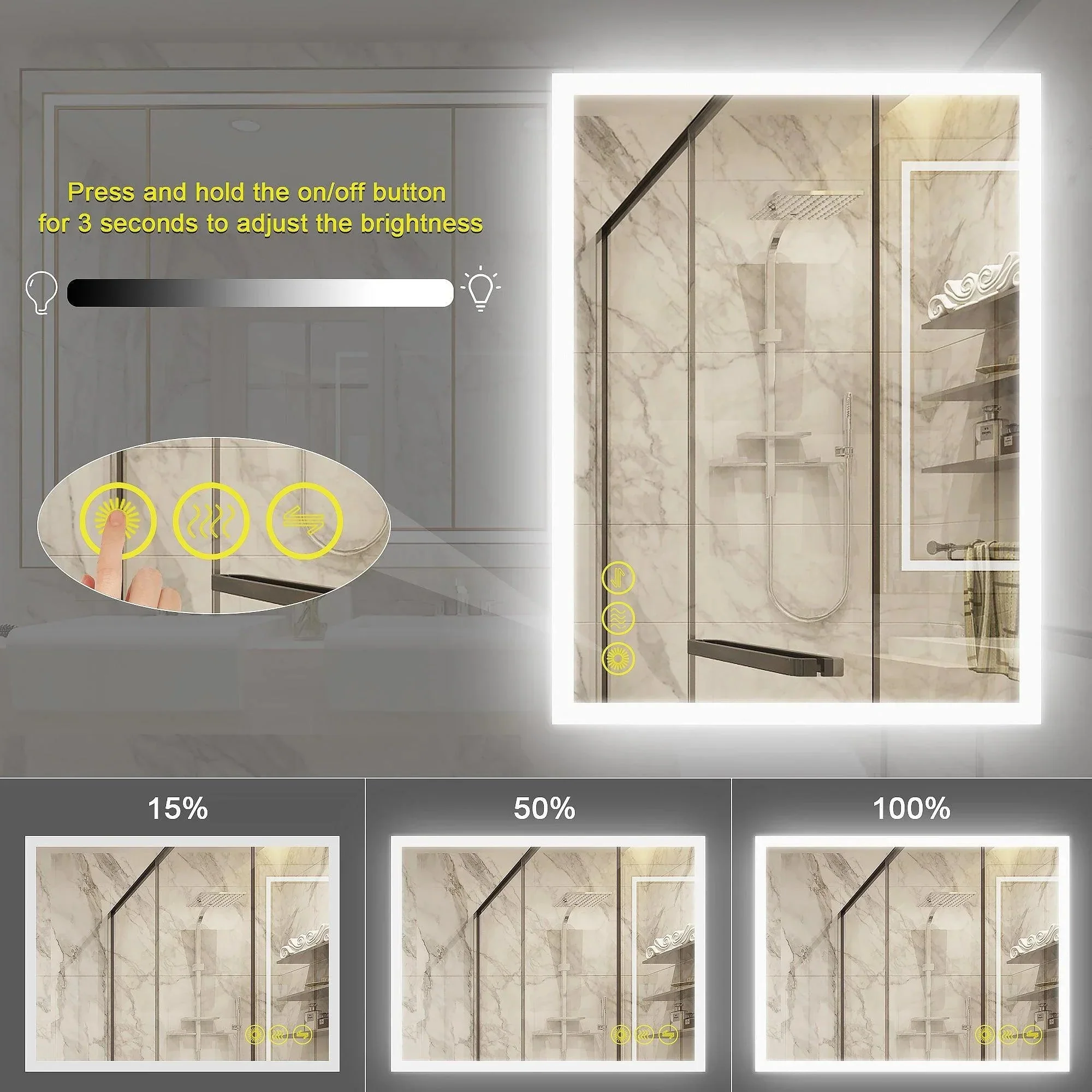 SmartGlow Dimmable LED Frameless Anti-Fog Bathroom Vanity Mirror - Image 31