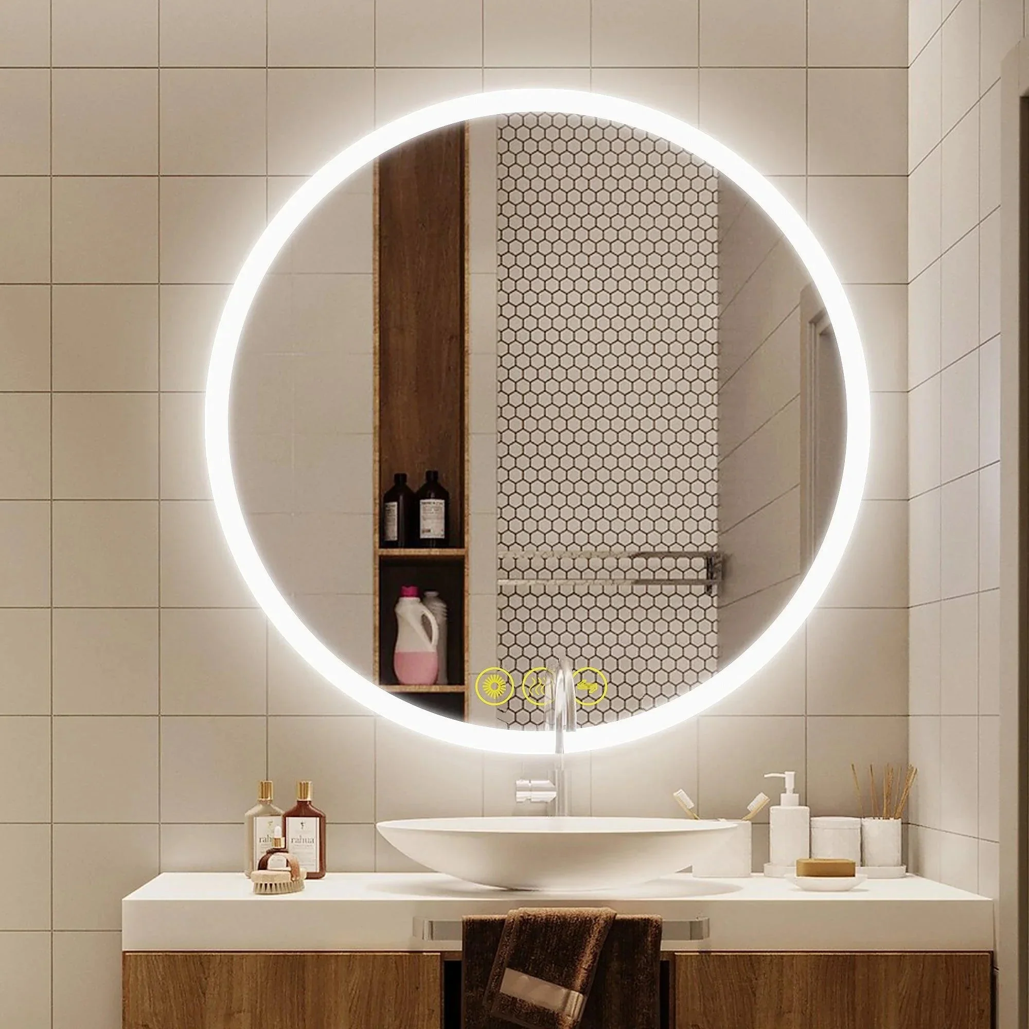 SmartReflect Modern Round LED Dimmable Anti-Fog Frameless Bathroom Vanity Mirror - Image 10