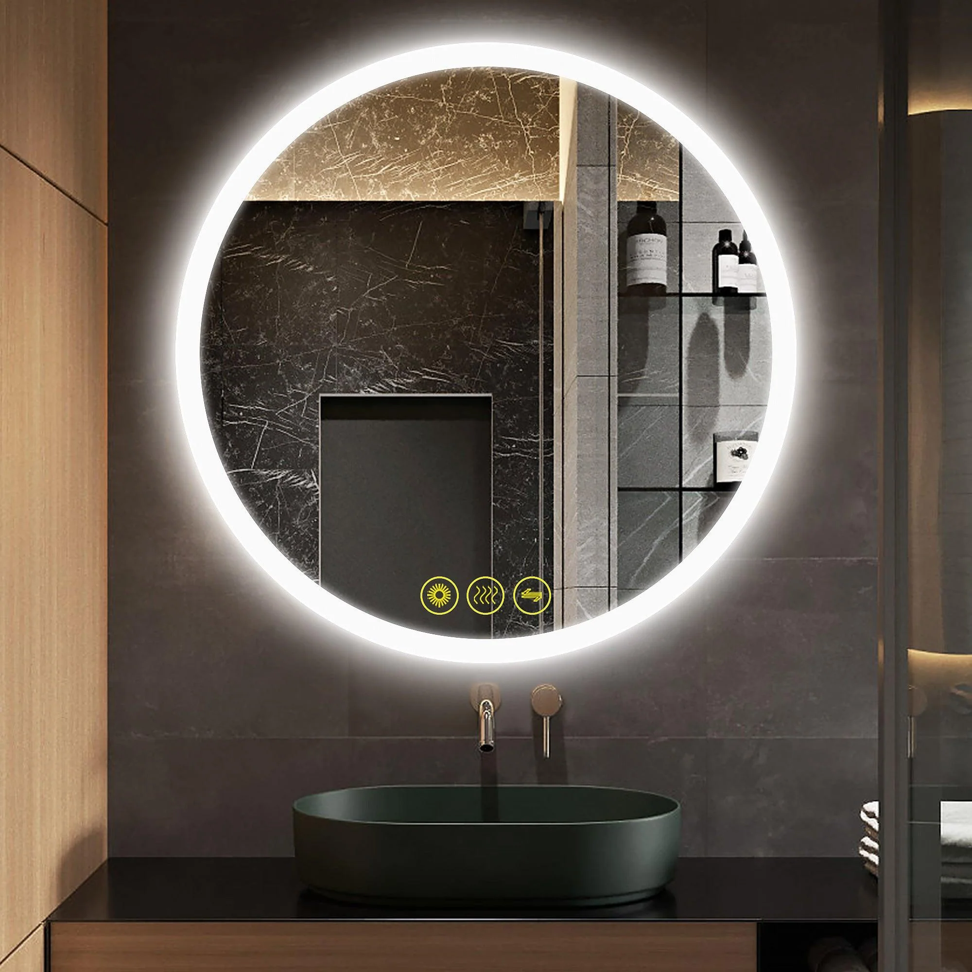 SmartReflect Modern Round LED Dimmable Anti-Fog Frameless Bathroom Vanity Mirror - Image 12