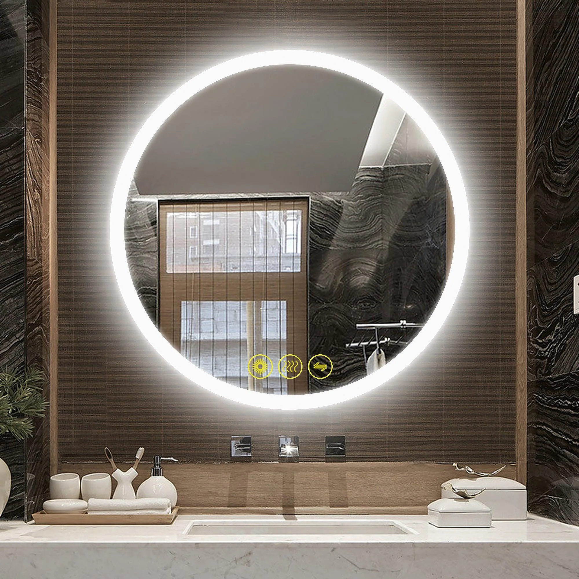 SmartReflect Modern Round LED Dimmable Anti-Fog Frameless Bathroom Vanity Mirror - Image 13