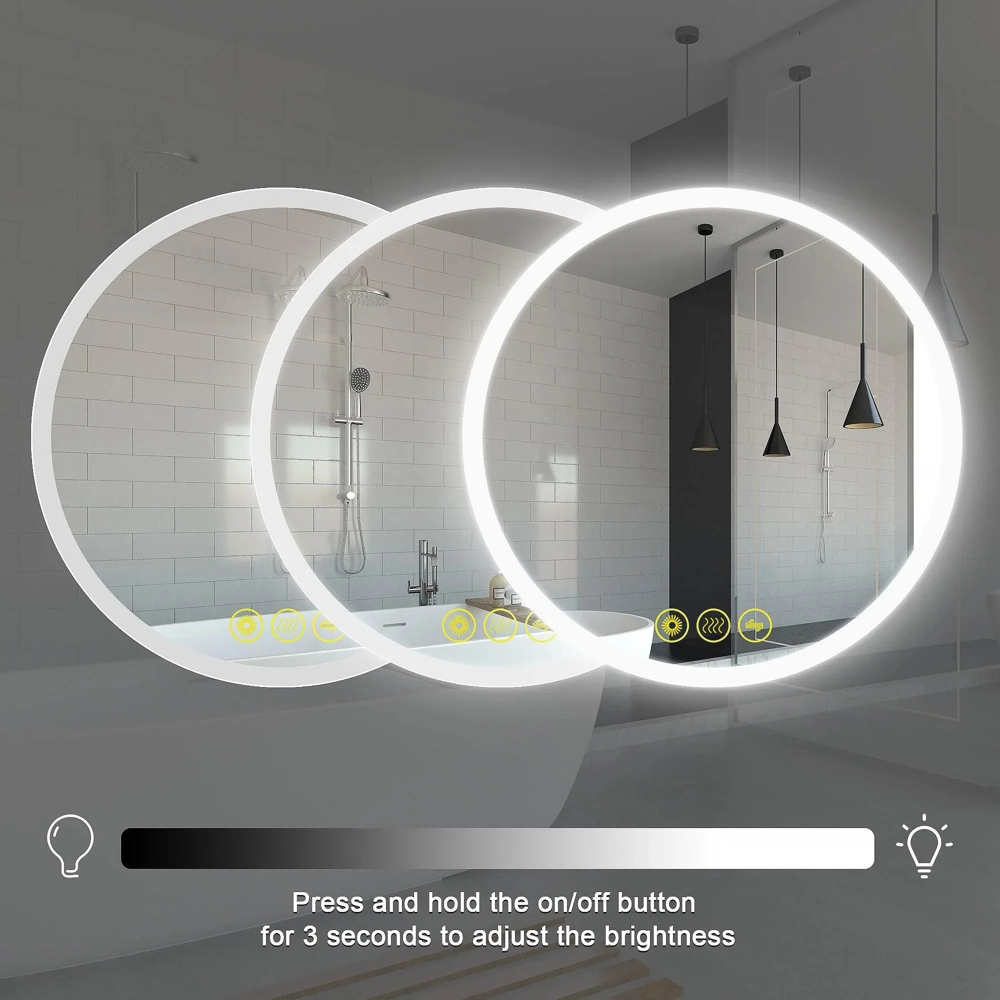 SmartReflect Modern Round LED Dimmable Anti-Fog Frameless Bathroom Vanity Mirror - Image 4