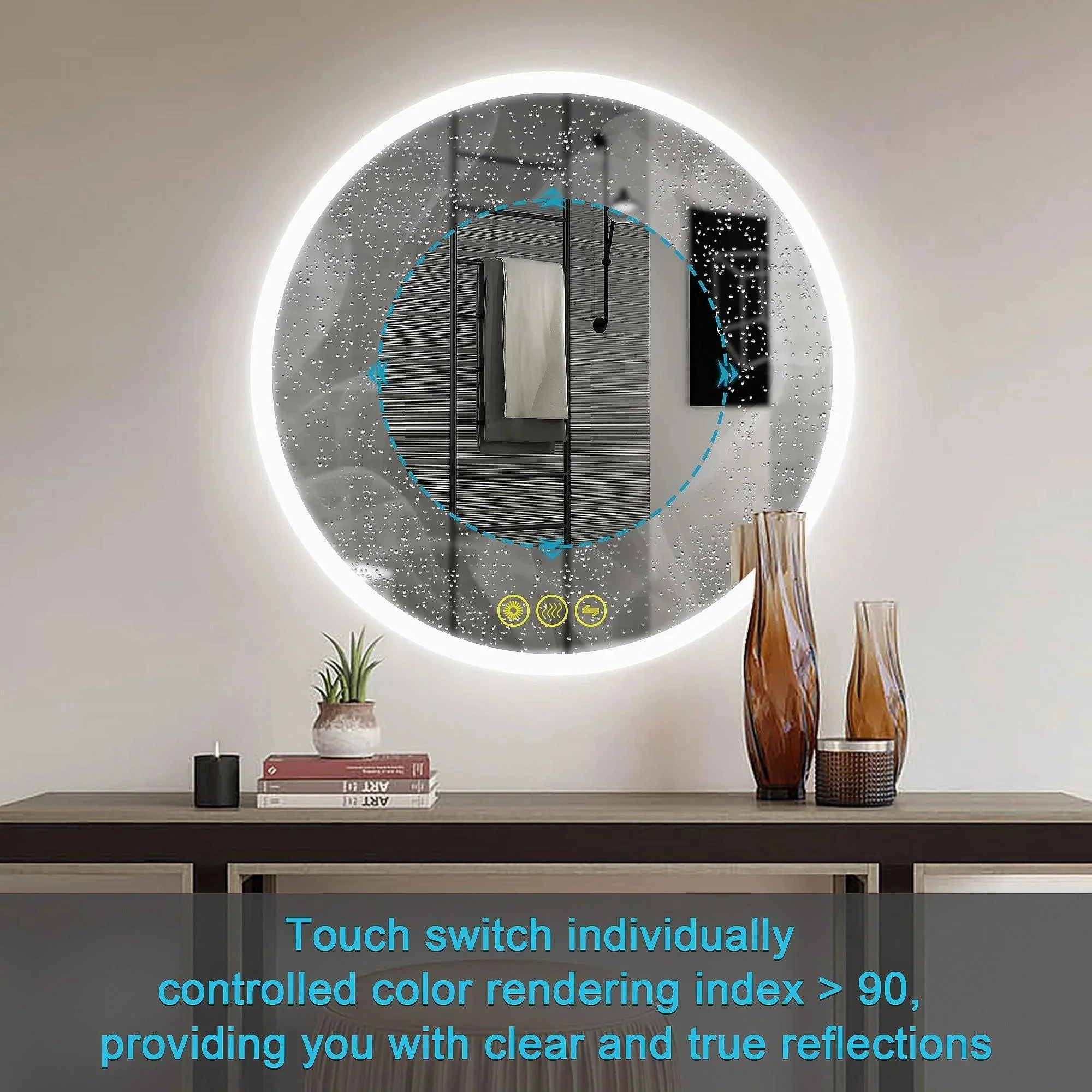 SmartReflect Modern Round LED Dimmable Anti-Fog Frameless Bathroom Vanity Mirror - Image 5