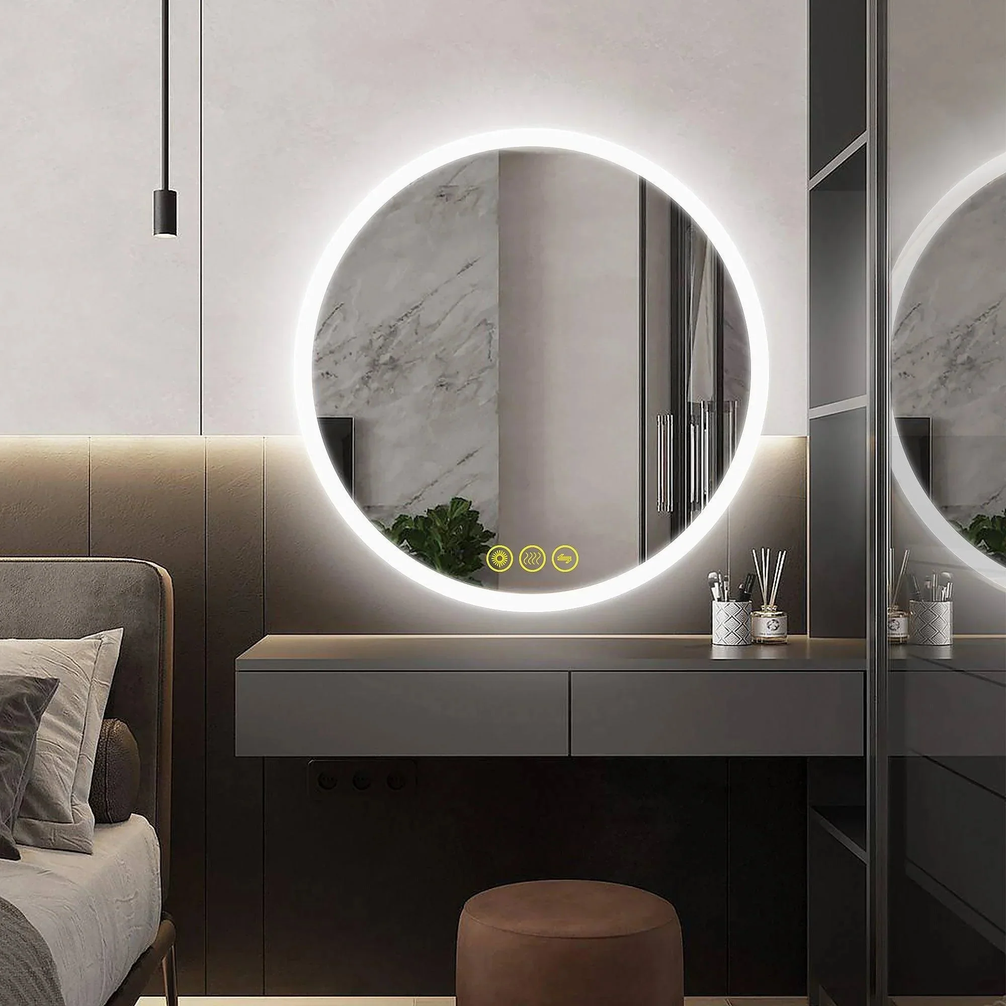 SmartReflect Modern Round LED Dimmable Anti-Fog Frameless Bathroom Vanity Mirror - Image 6
