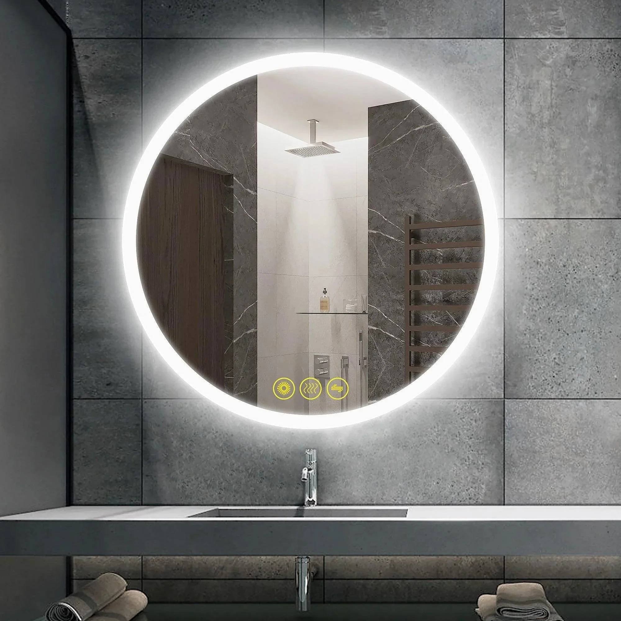 SmartReflect Modern Round LED Dimmable Anti-Fog Frameless Bathroom Vanity Mirror - Image 8