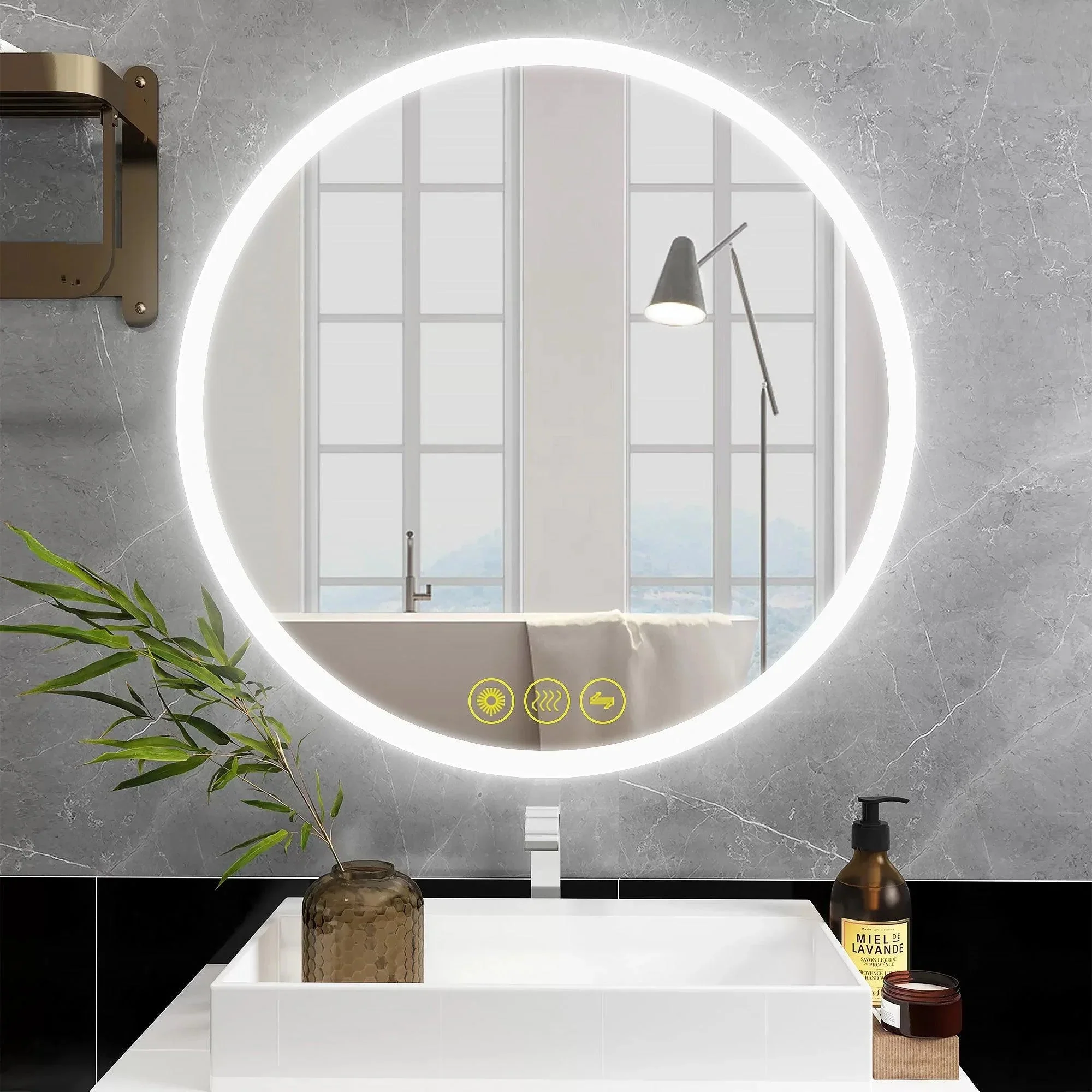 SmartReflect Modern Round LED Dimmable Anti-Fog Frameless Bathroom Vanity Mirror - Image 9