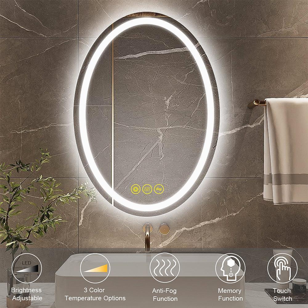 SmartReflex Oval LED Mirror Backlit 3000K-6400K Frameless Anti-Fog Dimmable Bathroom/Vanity Mirror - Image 12