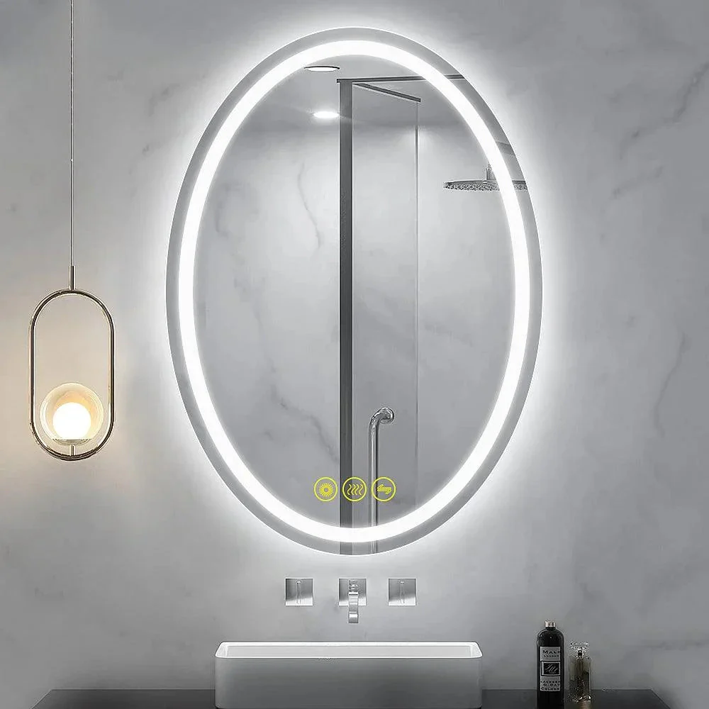 SmartReflex Oval LED Mirror Backlit 3000K-6400K Frameless Anti-Fog Dimmable Bathroom/Vanity Mirror - Image 3