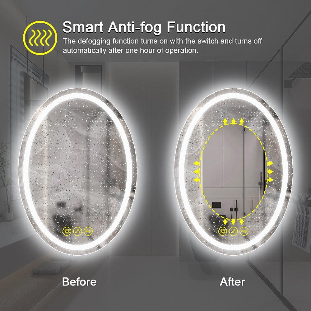 SmartReflex Oval LED Mirror Backlit 3000K-6400K Frameless Anti-Fog Dimmable Bathroom/Vanity Mirror - Image 4