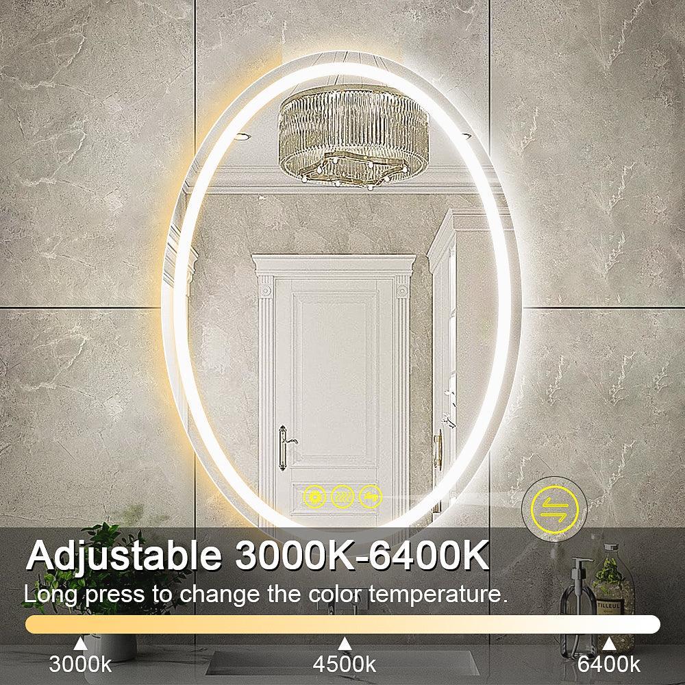 SmartReflex Oval LED Mirror Backlit 3000K-6400K Frameless Anti-Fog Dimmable Bathroom/Vanity Mirror - Image 5