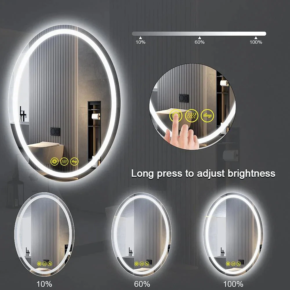 SmartReflex Oval LED Mirror Backlit 3000K-6400K Frameless Anti-Fog Dimmable Bathroom/Vanity Mirror - Image 6