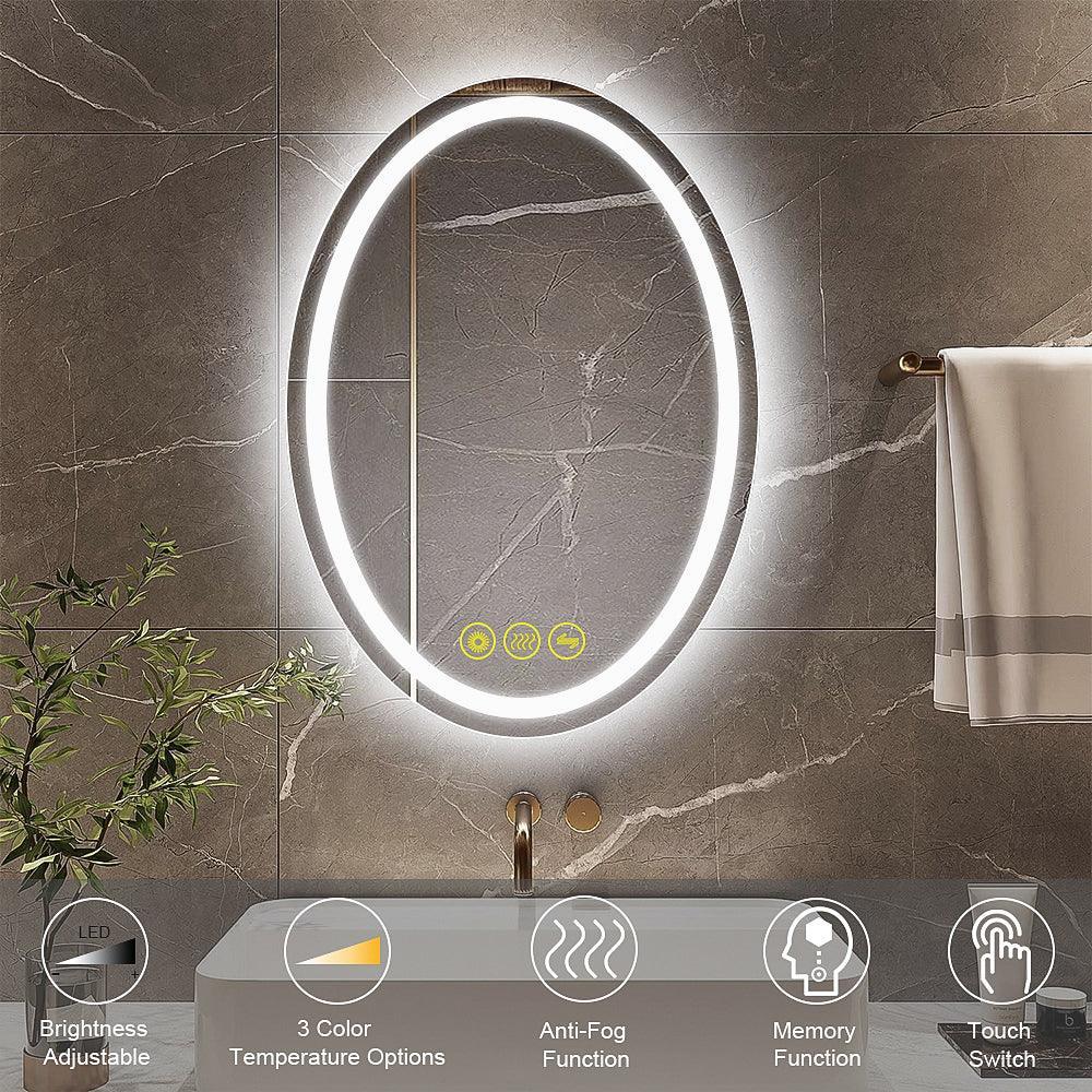 SmartReflex Oval LED Mirror Backlit 3000K-6400K Frameless Anti-Fog Dimmable Bathroom/Vanity Mirror - Image 7