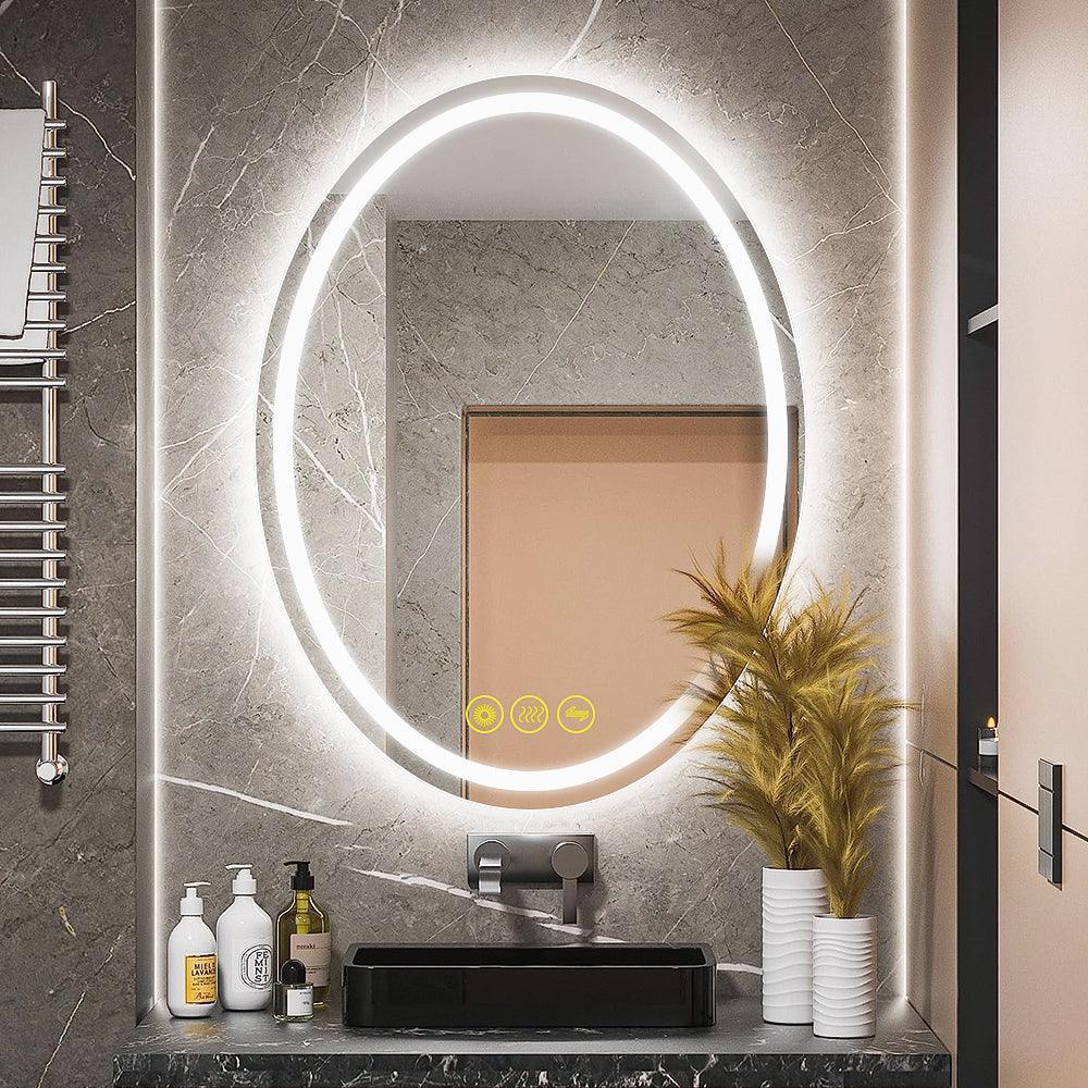 SmartReflex Oval LED Mirror Backlit 3000K-6400K Frameless Anti-Fog Dimmable Bathroom/Vanity Mirror - Image 9