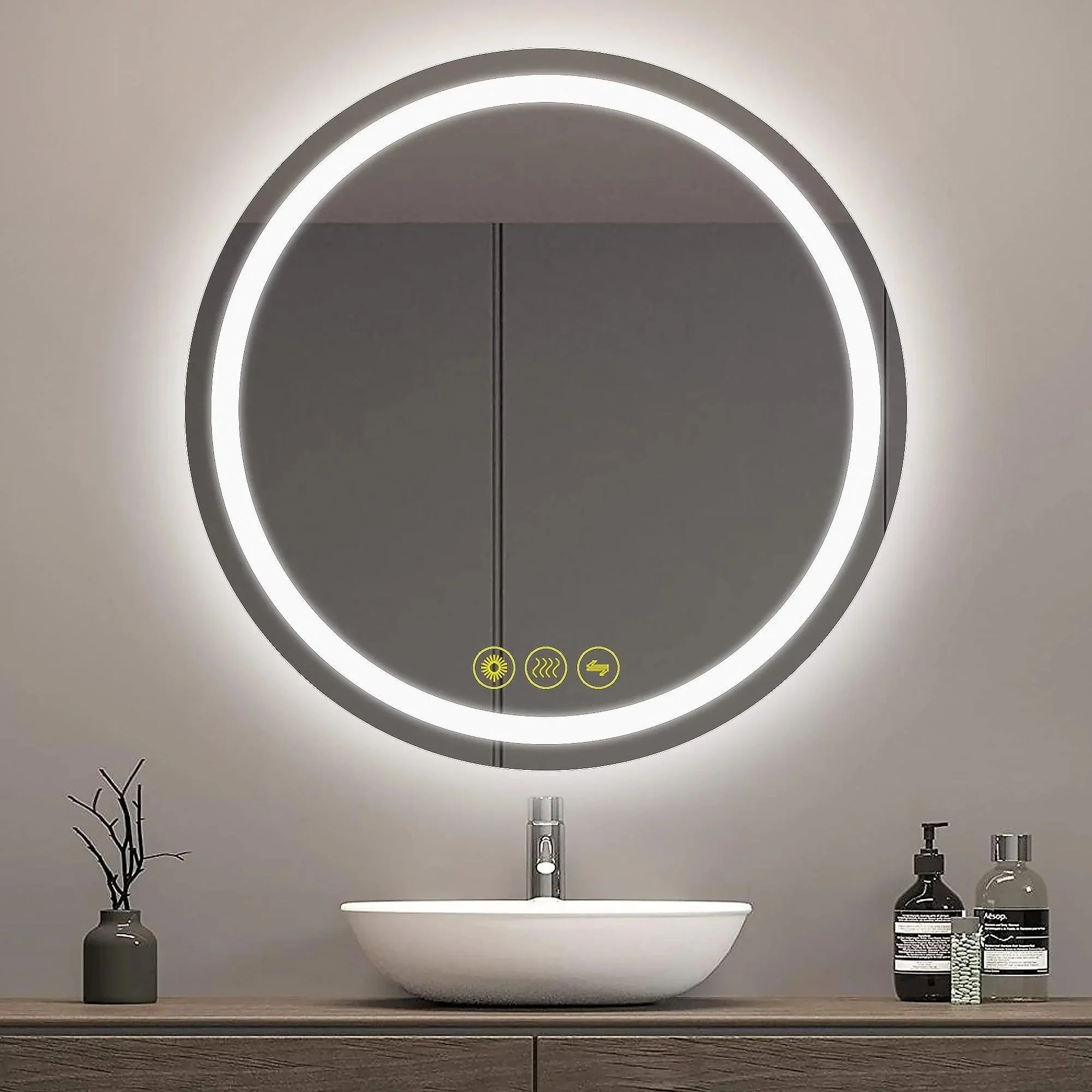 SmartShine Contemporary LED Dimmable Round Anti-Fog Backlit Bathroom Vanity Mirror - Image 10