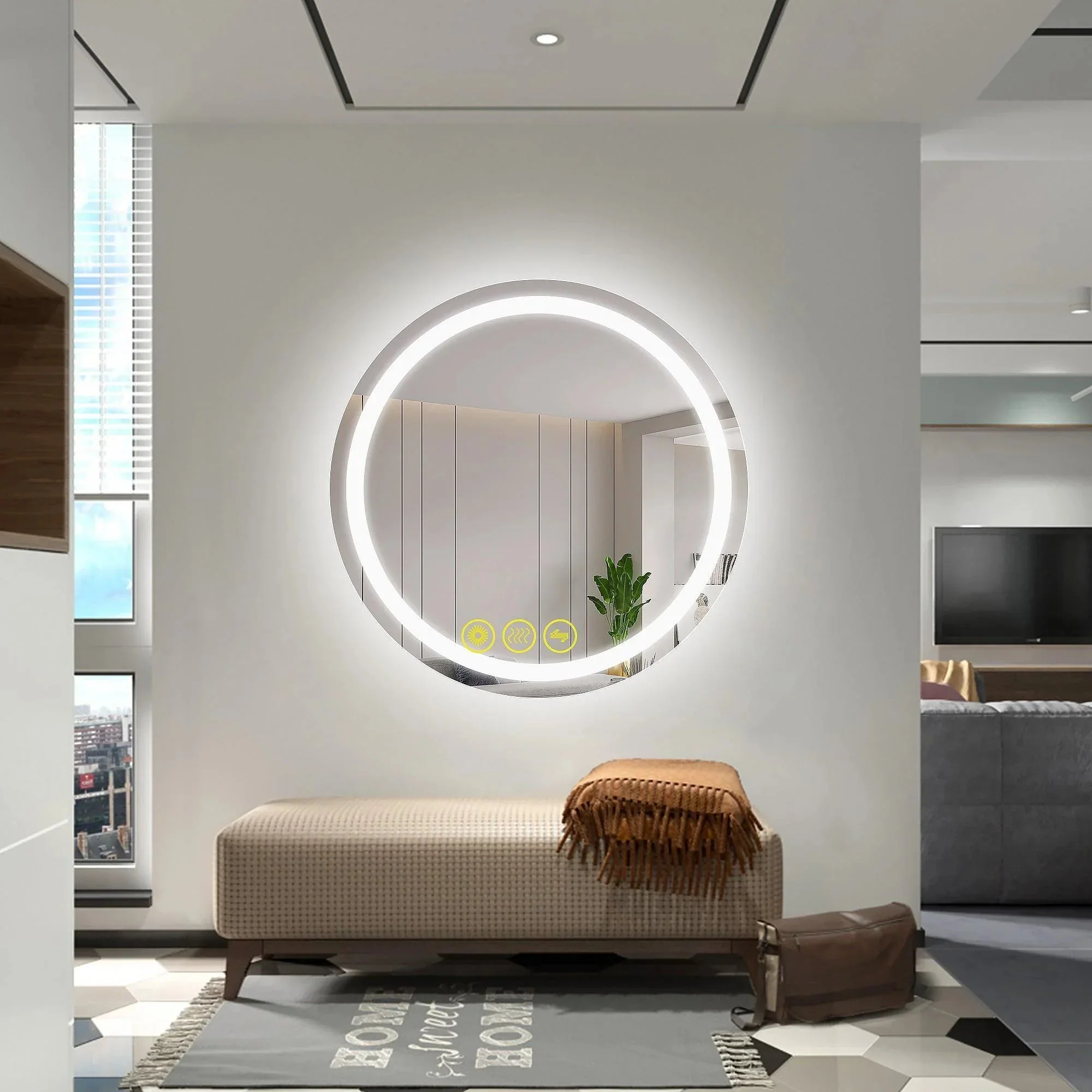 SmartShine Contemporary LED Dimmable Round Anti-Fog Backlit Bathroom Vanity Mirror - Image 11