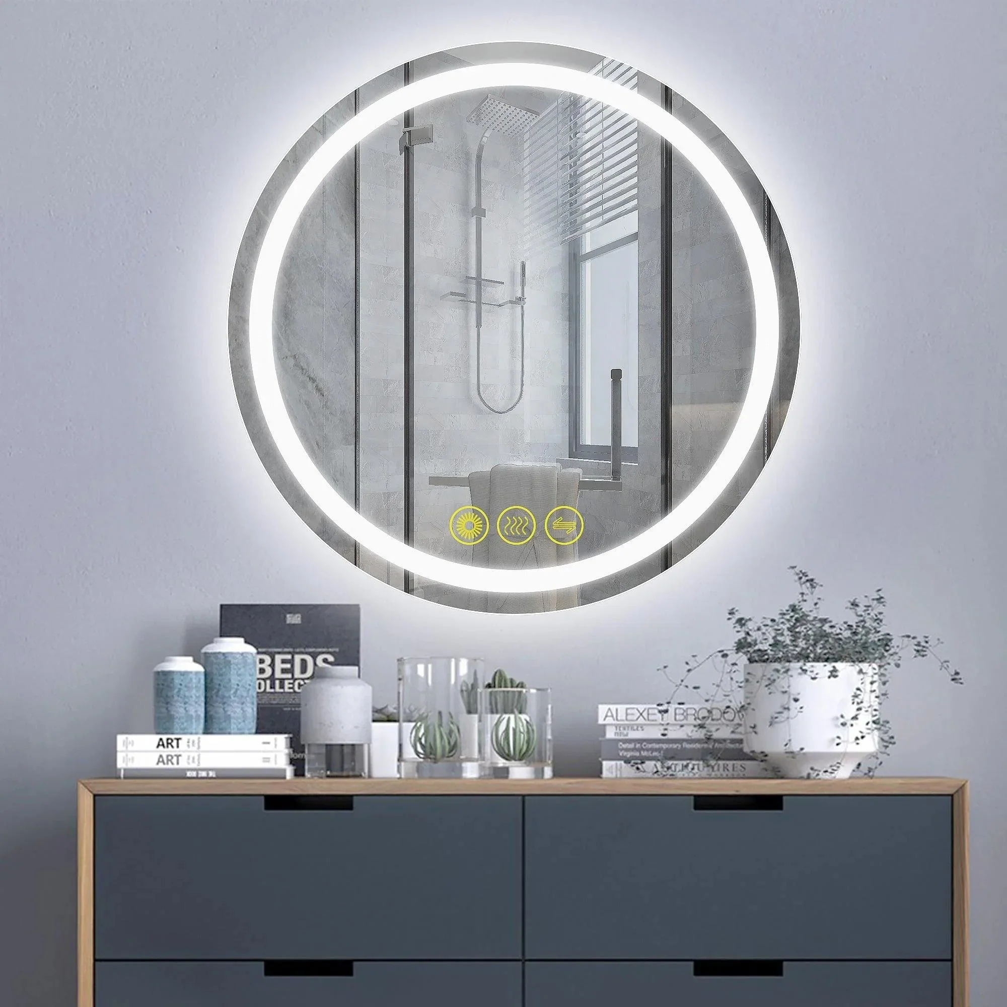 SmartShine Contemporary LED Dimmable Round Anti-Fog Backlit Bathroom Vanity Mirror - Image 12