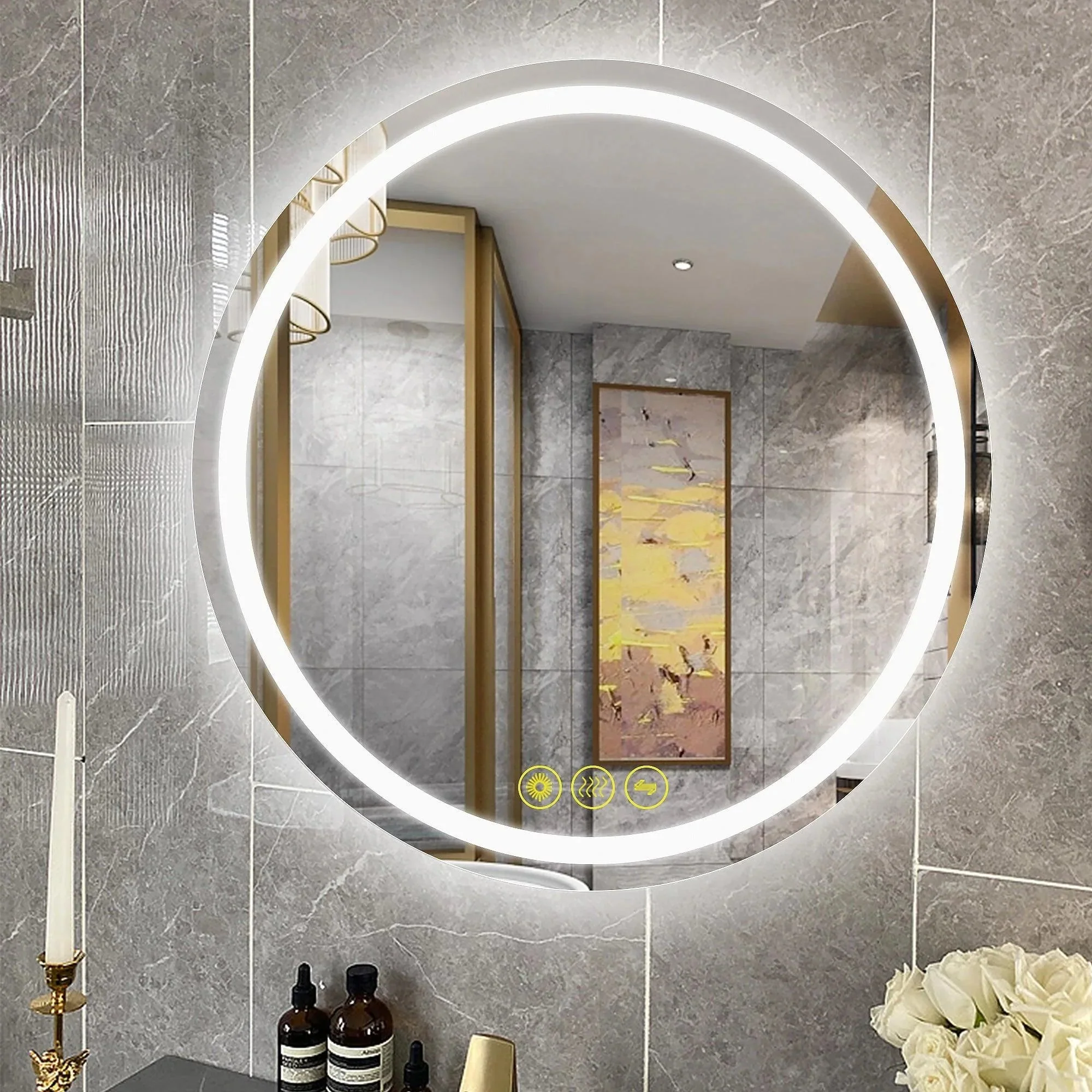 SmartShine Contemporary LED Dimmable Round Anti-Fog Backlit Bathroom Vanity Mirror - Image 9