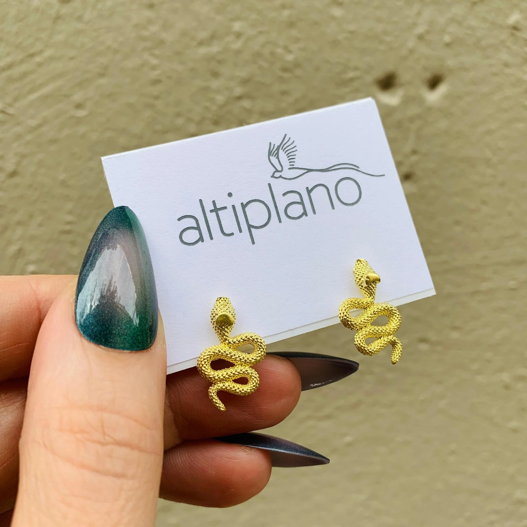 Snake Post Earrings in Gold | Fair Trade Handmade in Guatemala - Image 3