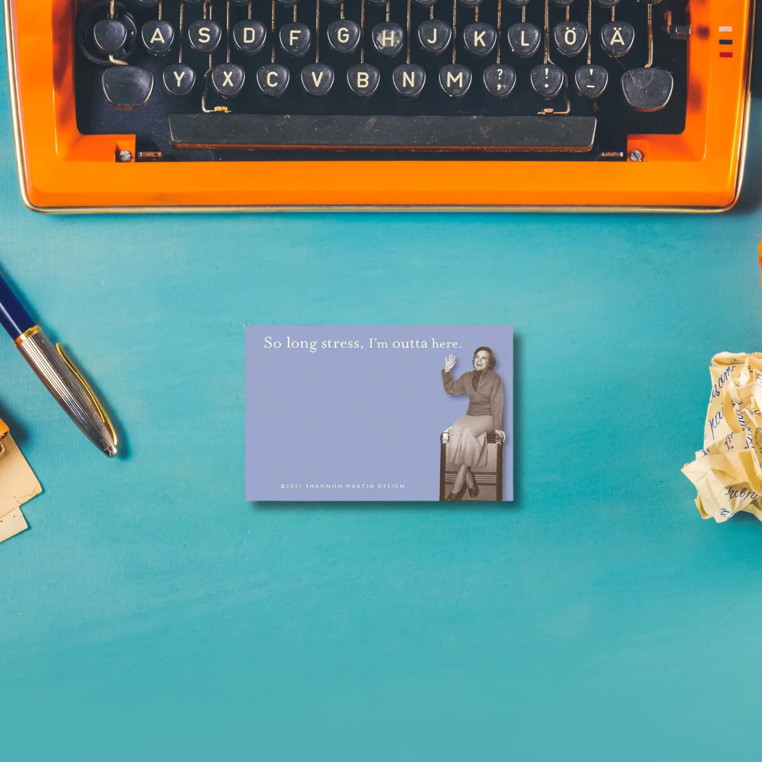 So Long Stress I'm Outta Here Sticky Note in Blue | Funny Vintage Sticky Notes | 75 Sheets - Image 2