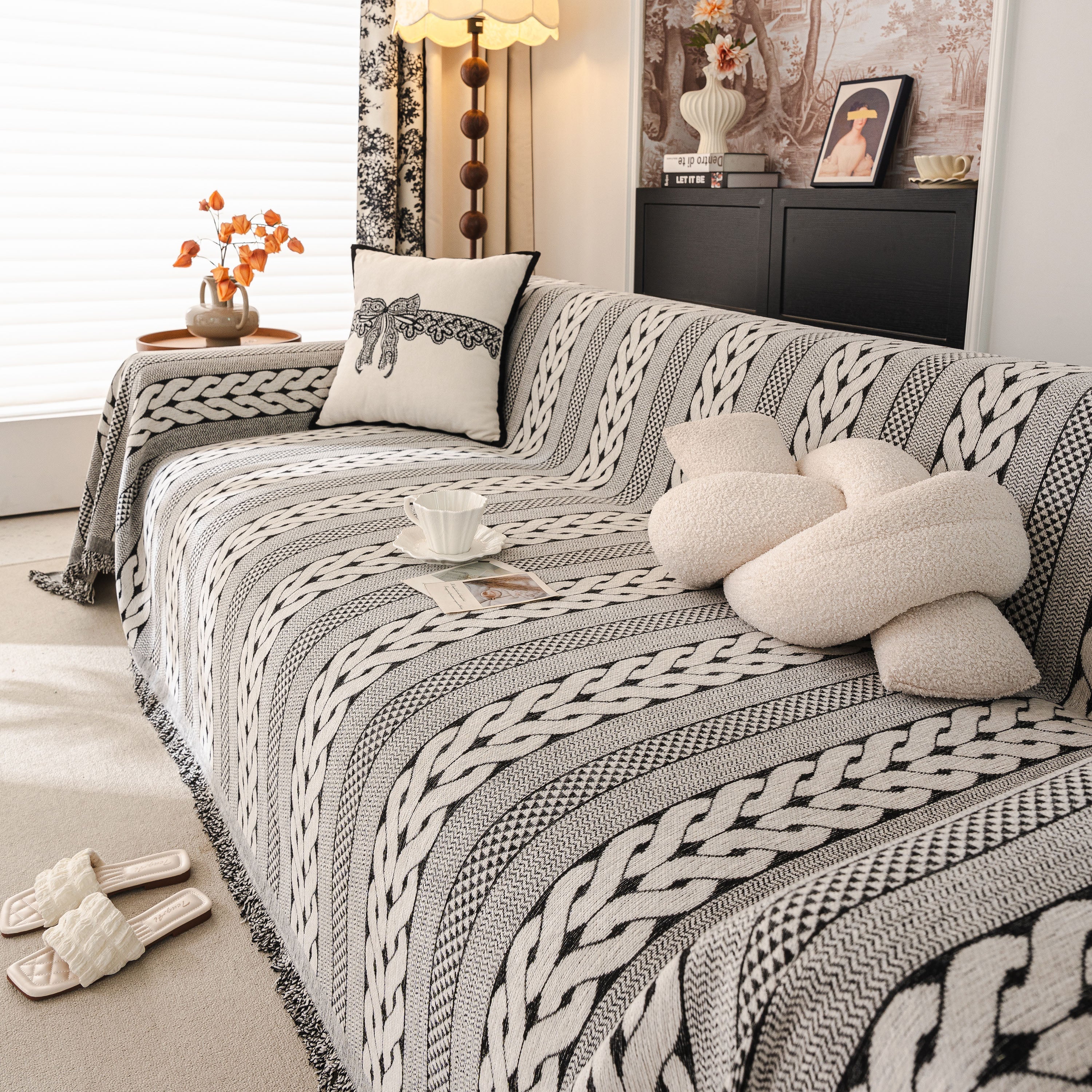 Sofa Cover Blanket Throw with Tassels, Decorative Furniture Protector for Dogs/Pets - Image 106