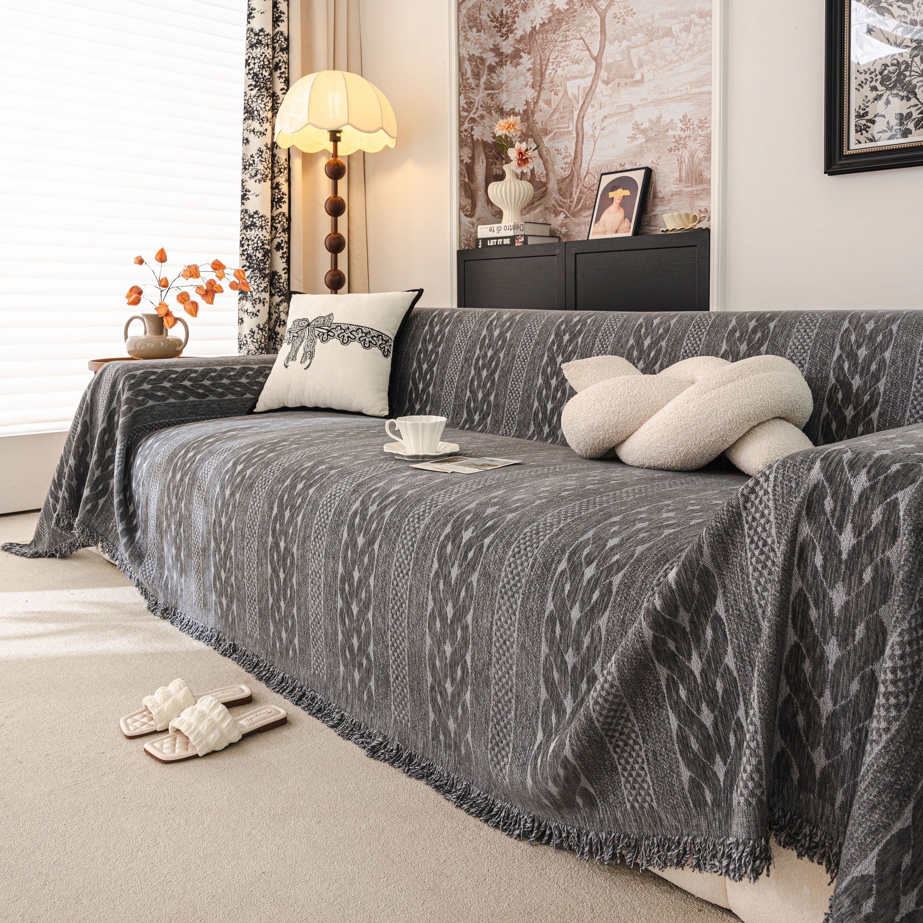 Sofa Cover Blanket Throw with Tassels, Decorative Furniture Protector for Dogs/Pets - Image 48