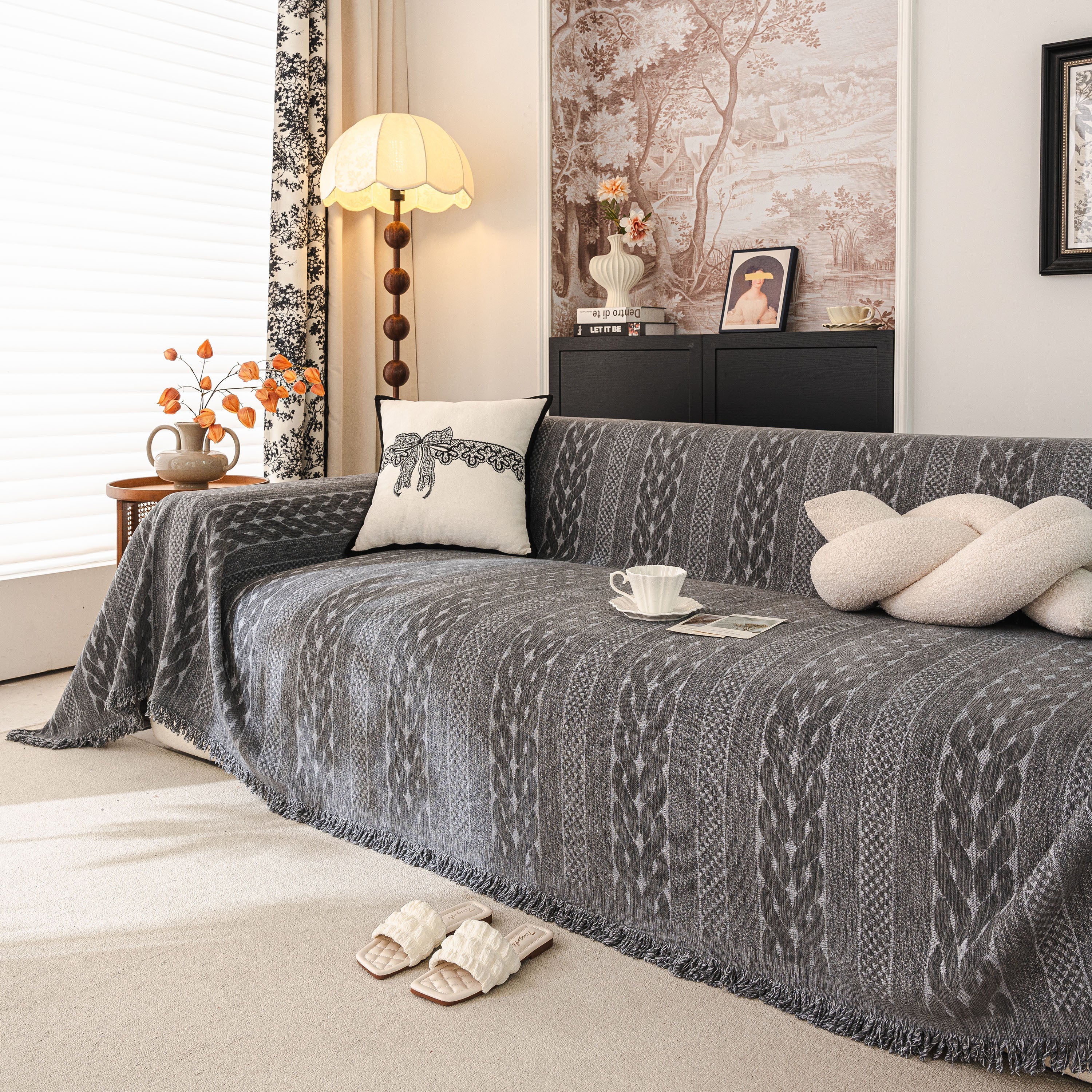 Sofa Cover Blanket Throw with Tassels, Decorative Furniture Protector for Dogs/Pets - Image 49