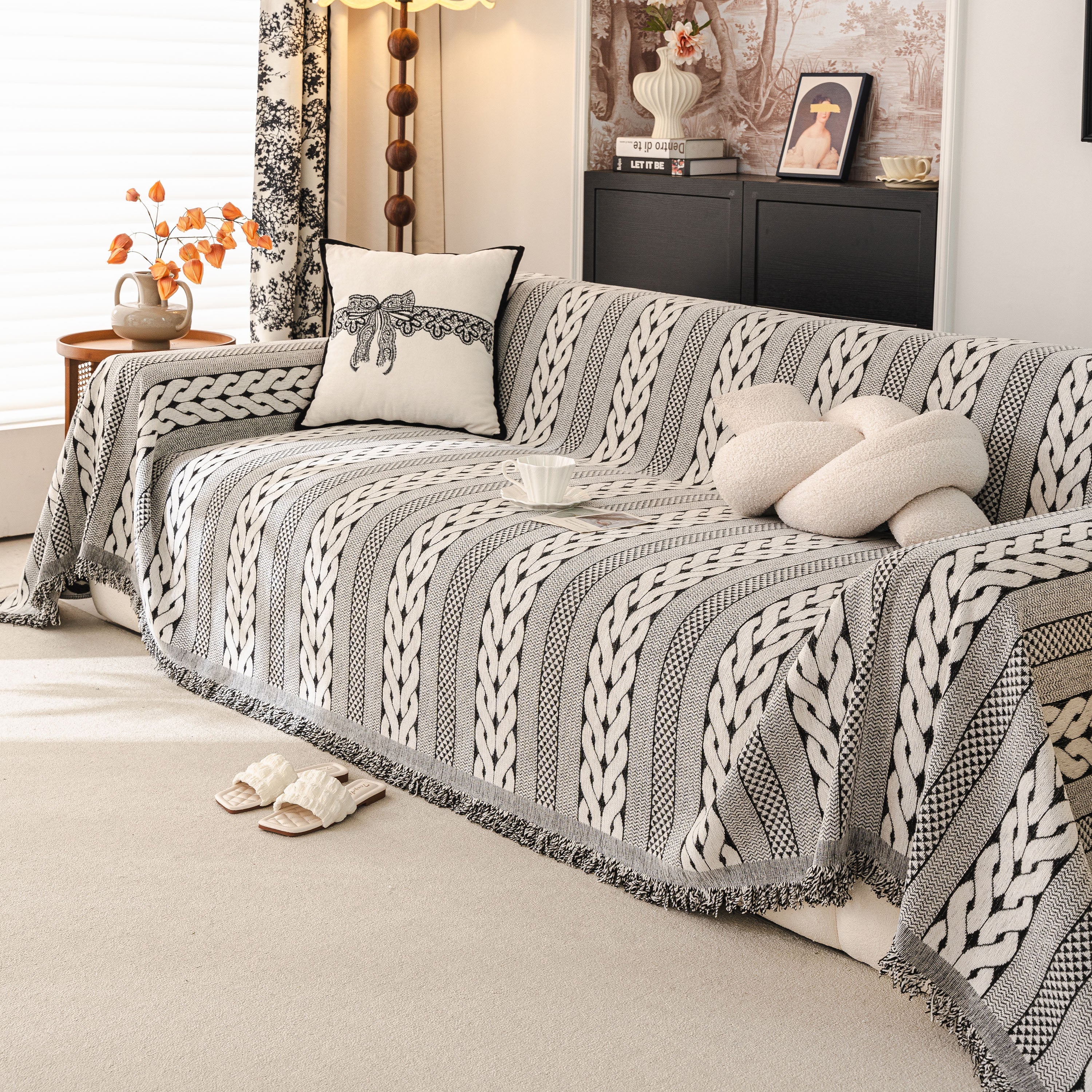 Sofa Cover Blanket Throw with Tassels, Decorative Furniture Protector for Dogs/Pets - Image 82