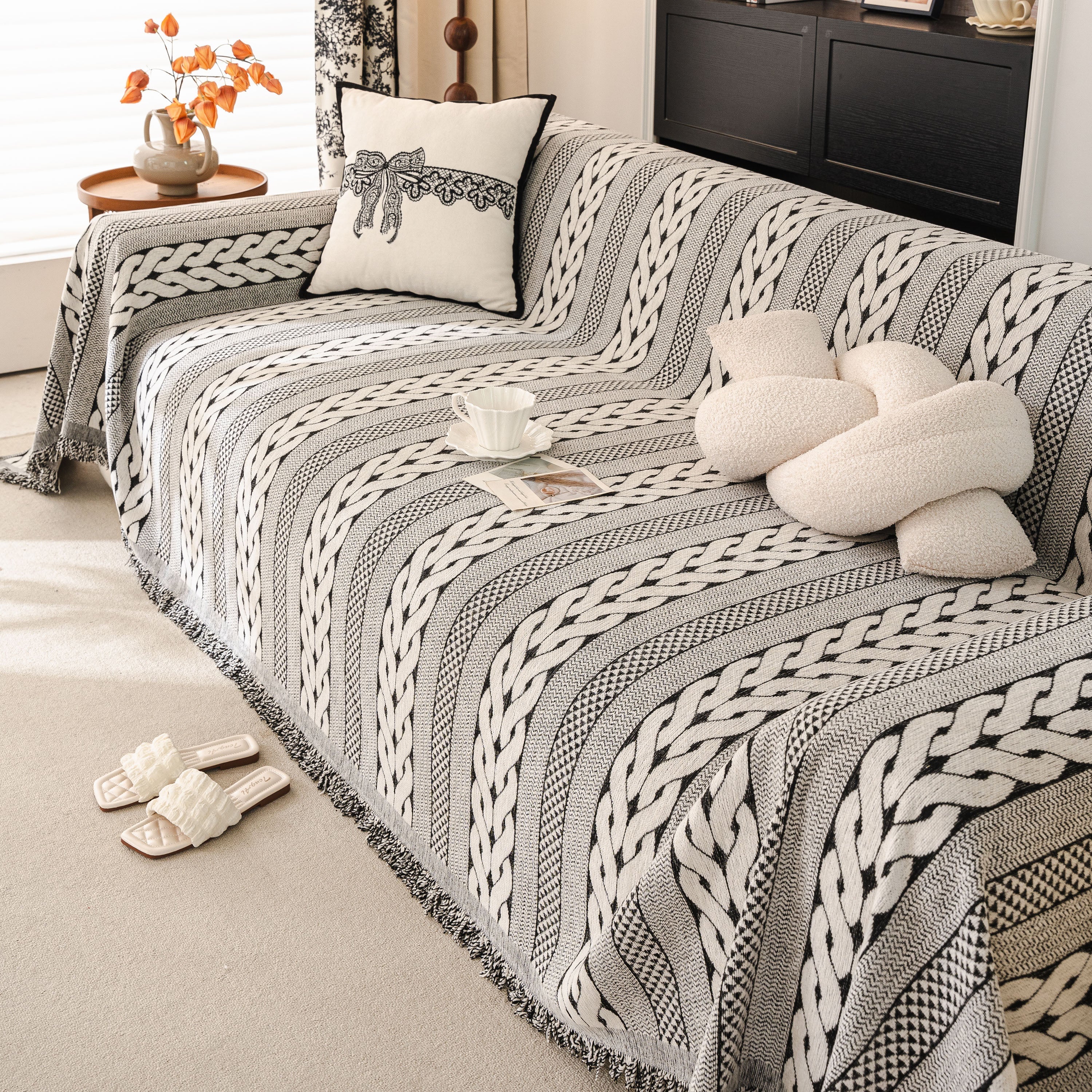 Sofa Cover Blanket Throw with Tassels, Decorative Furniture Protector for Dogs/Pets - Image 83