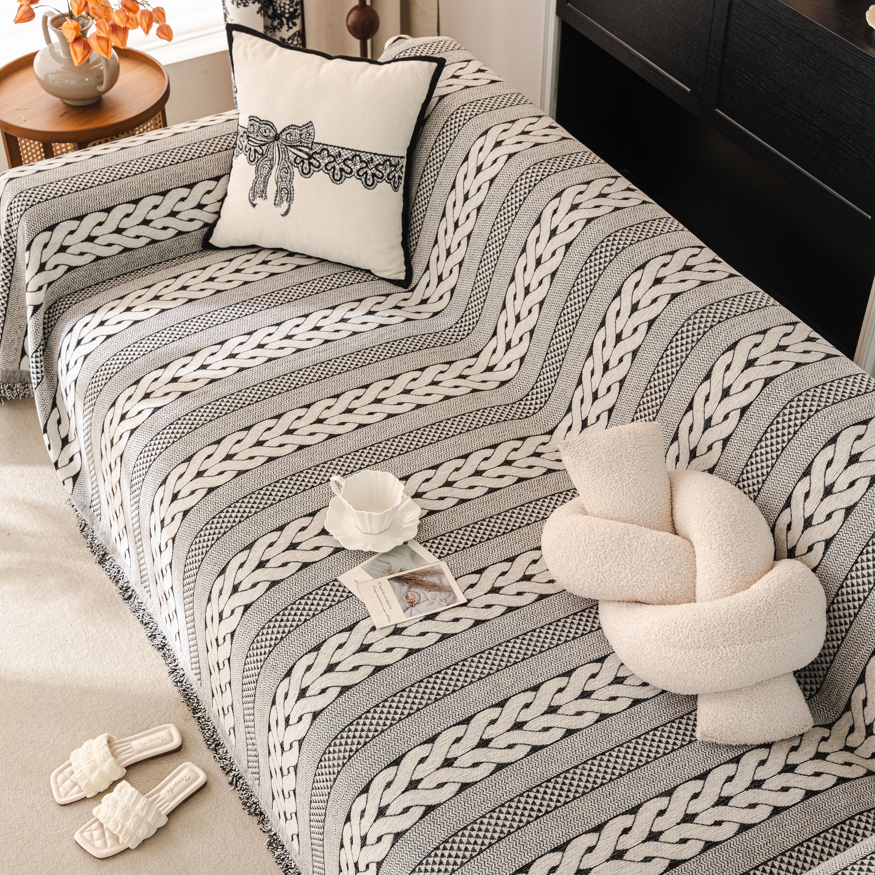 Sofa Cover Blanket Throw with Tassels, Decorative Furniture Protector for Dogs/Pets - Image 87