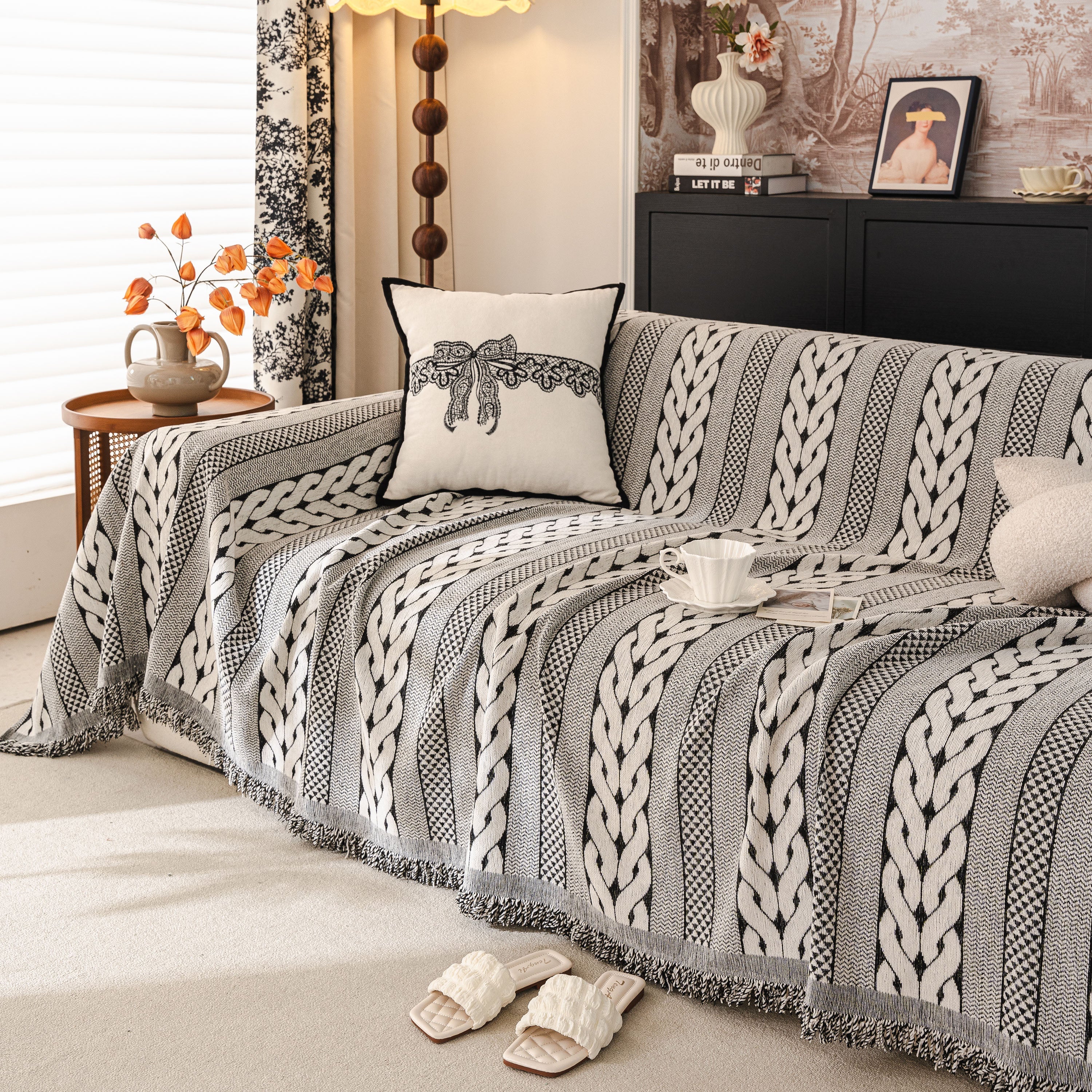 Sofa Cover Blanket Throw with Tassels, Decorative Furniture Protector for Dogs/Pets - Image 95