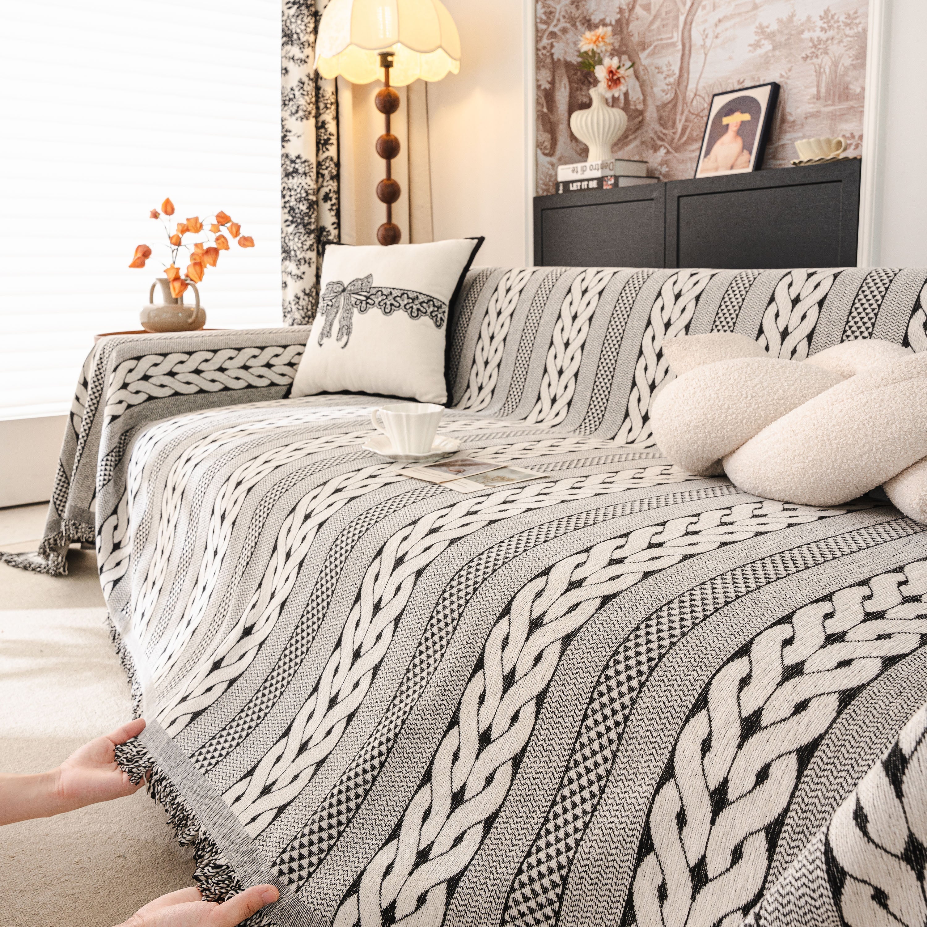 Sofa Cover Blanket Throw with Tassels, Decorative Furniture Protector for Dogs/Pets - Image 99