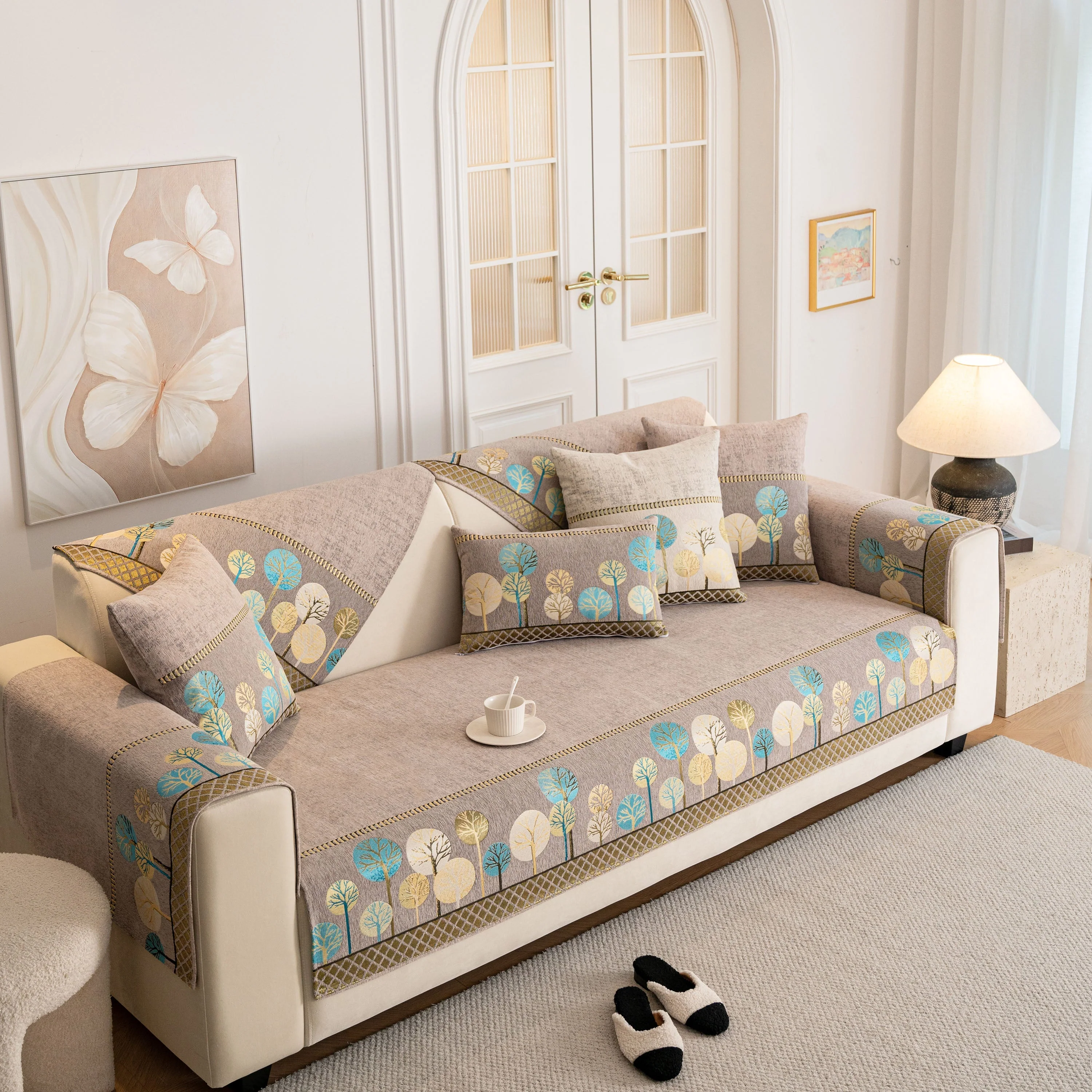 Sofa Cover for Couch, Non-Slip Sectional Couch Cover with Woven Tree Pattern - Image 38
