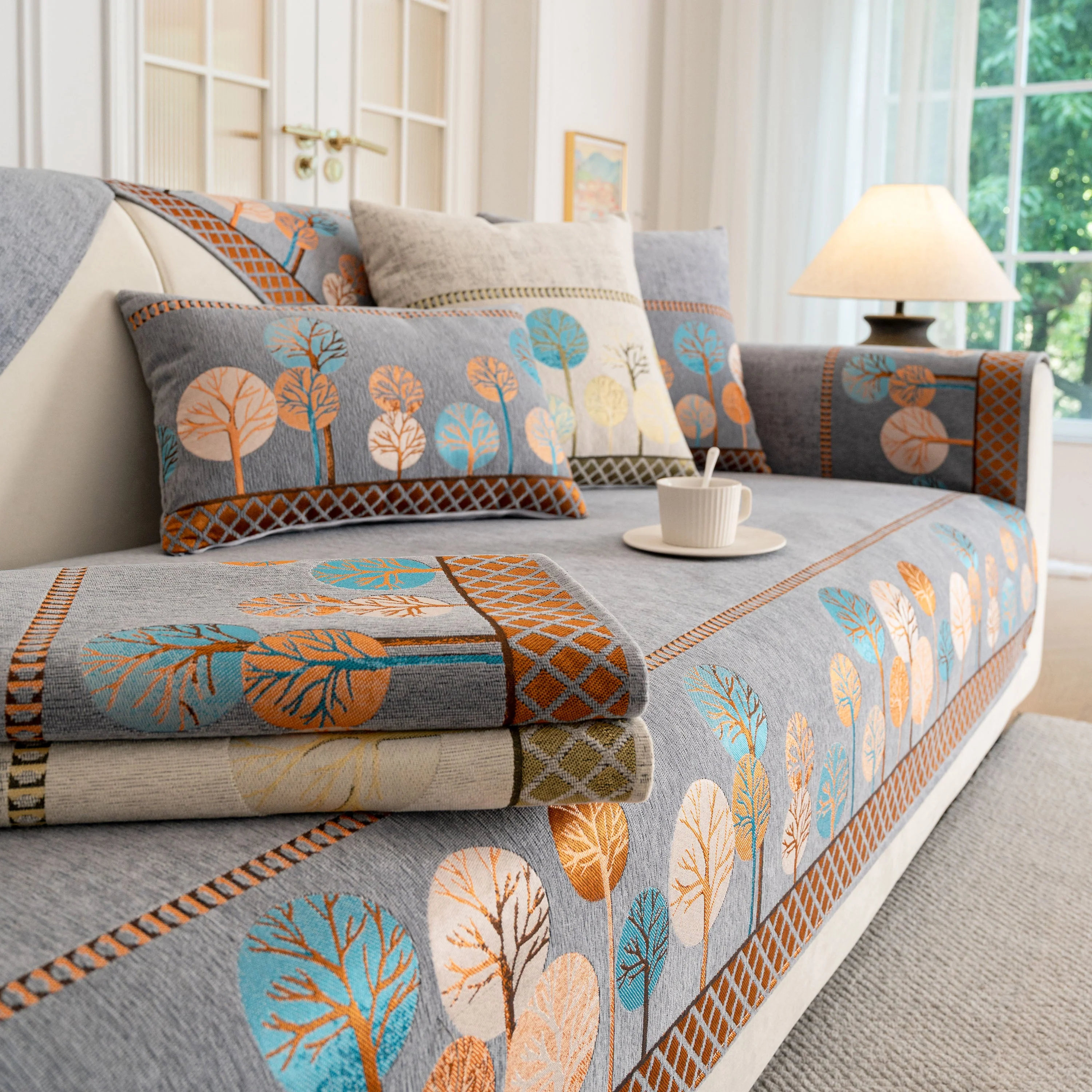 Sofa Cover for Couch, Non-Slip Sectional Couch Cover with Woven Tree Pattern - Image 43