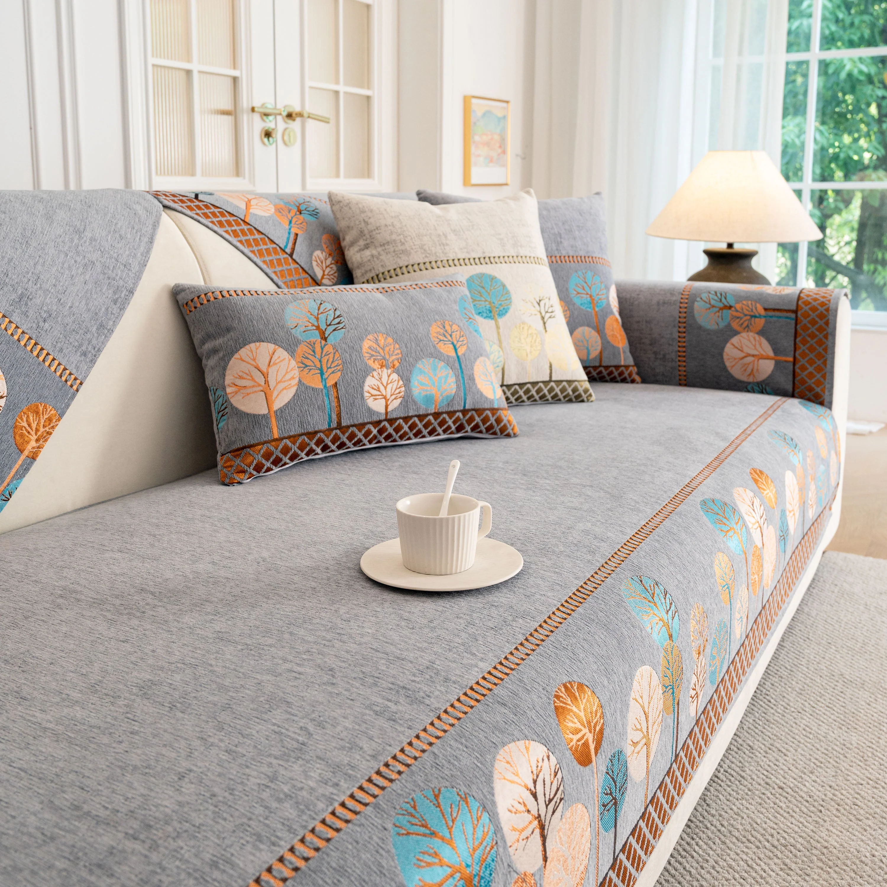 Sofa Cover for Couch, Non-Slip Sectional Couch Cover with Woven Tree Pattern - Image 47
