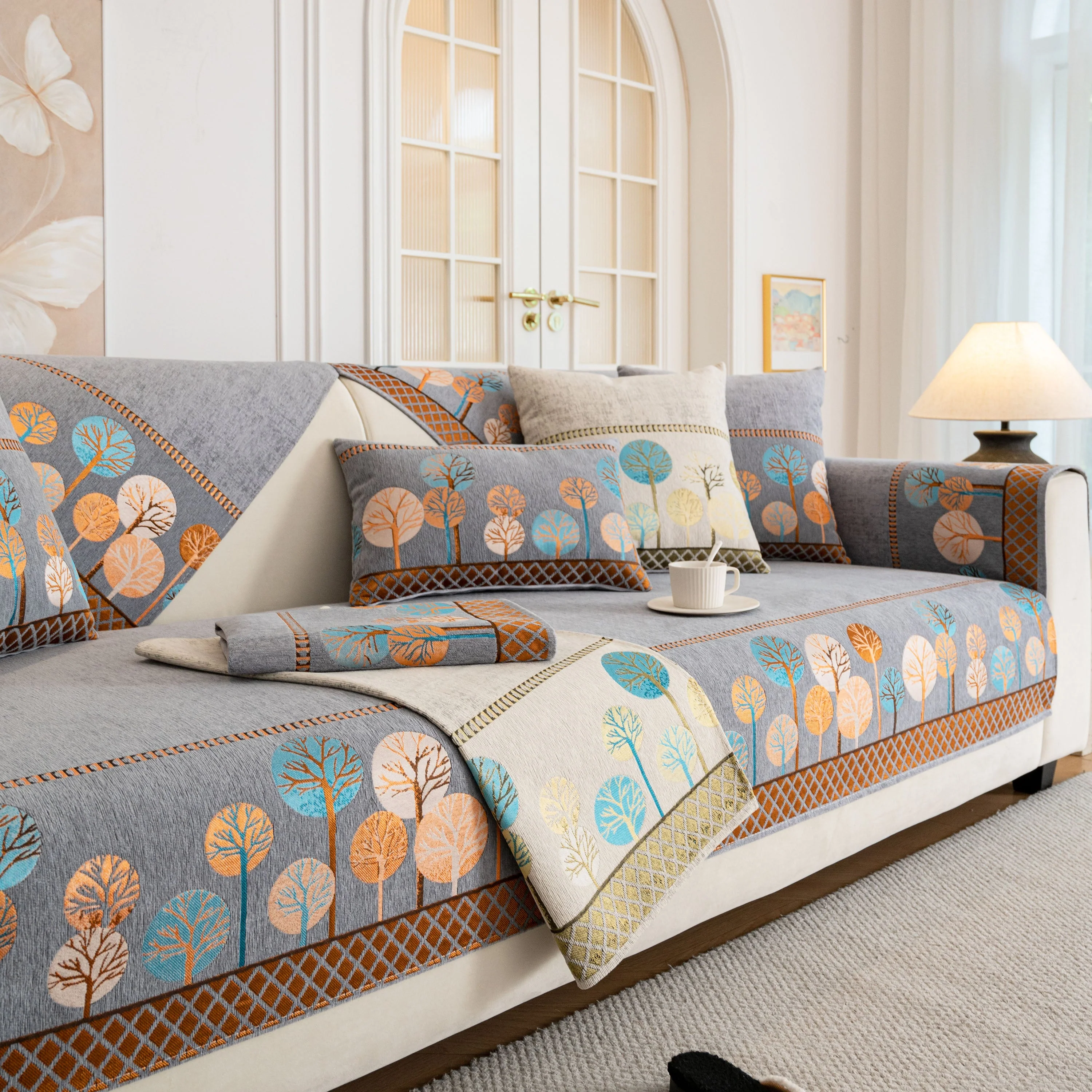 Sofa Cover for Couch, Non-Slip Sectional Couch Cover with Woven Tree Pattern - Image 48
