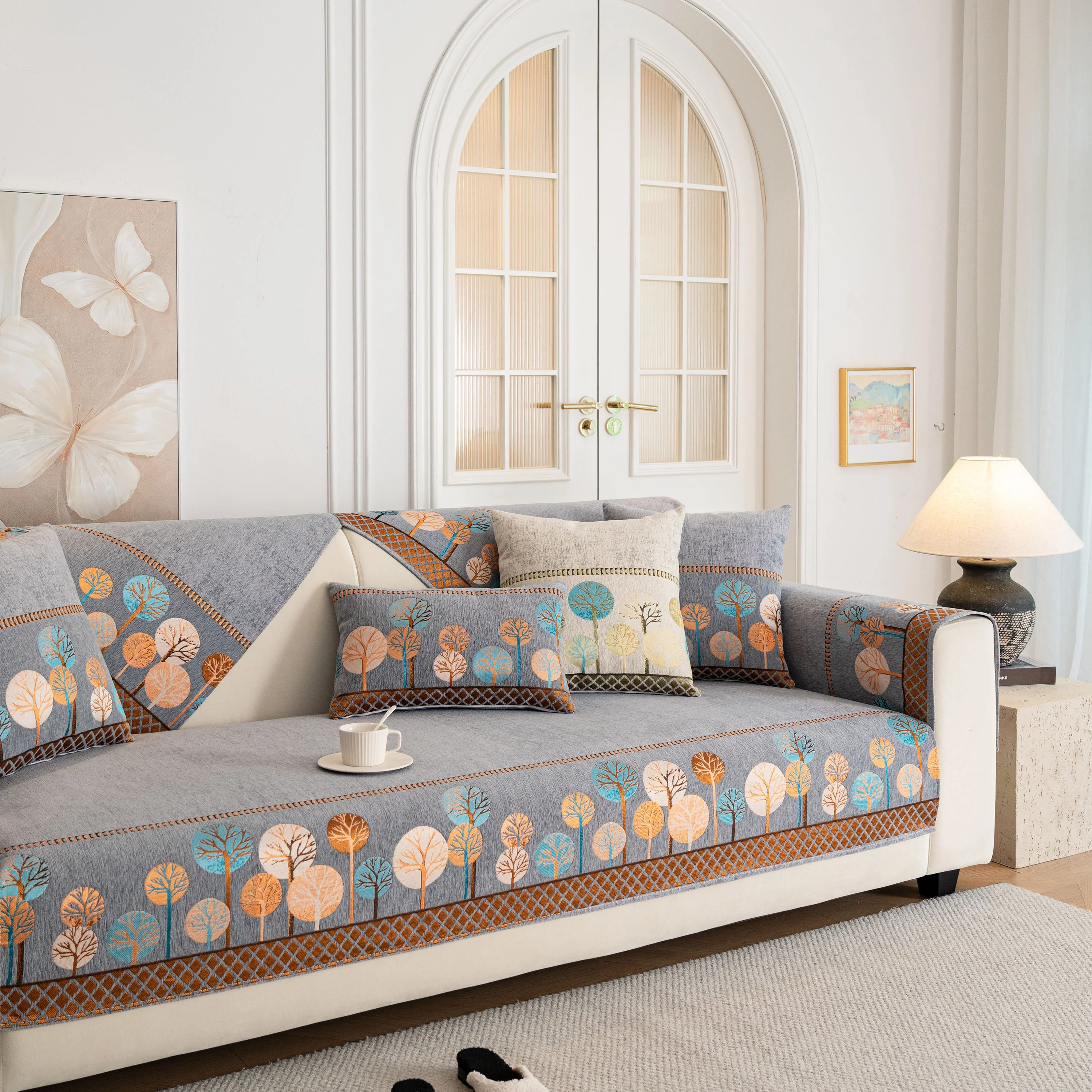 Sofa Cover for Couch, Non-Slip Sectional Couch Cover with Woven Tree Pattern - Image 59