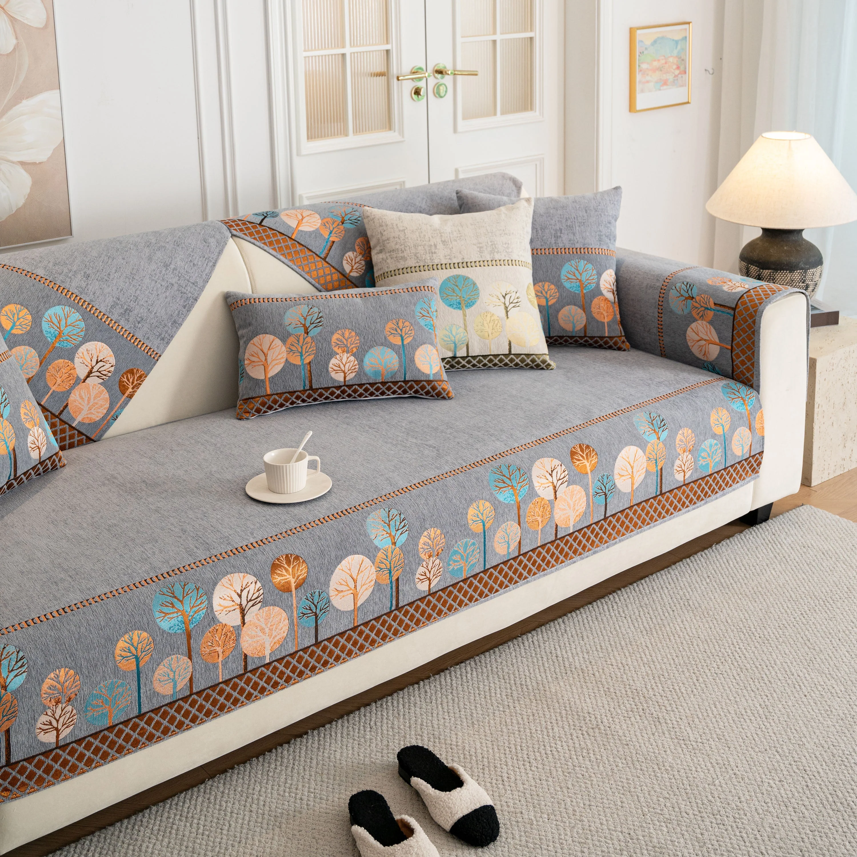 Sofa Cover for Couch, Non-Slip Sectional Couch Cover with Woven Tree Pattern - Image 65